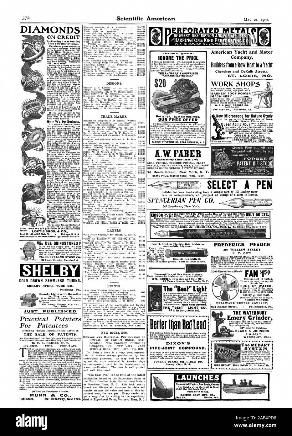 La pietra di CLEVELAND CO. 2d il pavimento. Il Wilshire. Cleveland 0. SHELBY trafilati a freddo senza saldatura di tubi. SHELBY in tubo di acciaio CO. Pittsburg Pa. luce fissa con benzina S. motori. Appena pubblicato indicazioni pratiche per i titolari del brevetto LA VENDITA DI BREVETTI. Da F. A. CRESEE M. E. IGNORARE LA PRICL LAHBERT i nastri inchiostratori per macchine da scrivere LA NOSTRA OFFERTA GRATUITA LAMBERT TYPEWRITER CO. 1274 BROADWAY N. Y. II.W FABER Manufactory stabilito 1961. 78 Reade Street New York N. Y. Grand Prize premio più alto di Parigi. 1900. Locomobile e stufa a gas più leggero. WM. ROCHE inventore e suola Mfr. La " migliore " luce " migliori' LUCE CO. American Yacht e motore Foto Stock