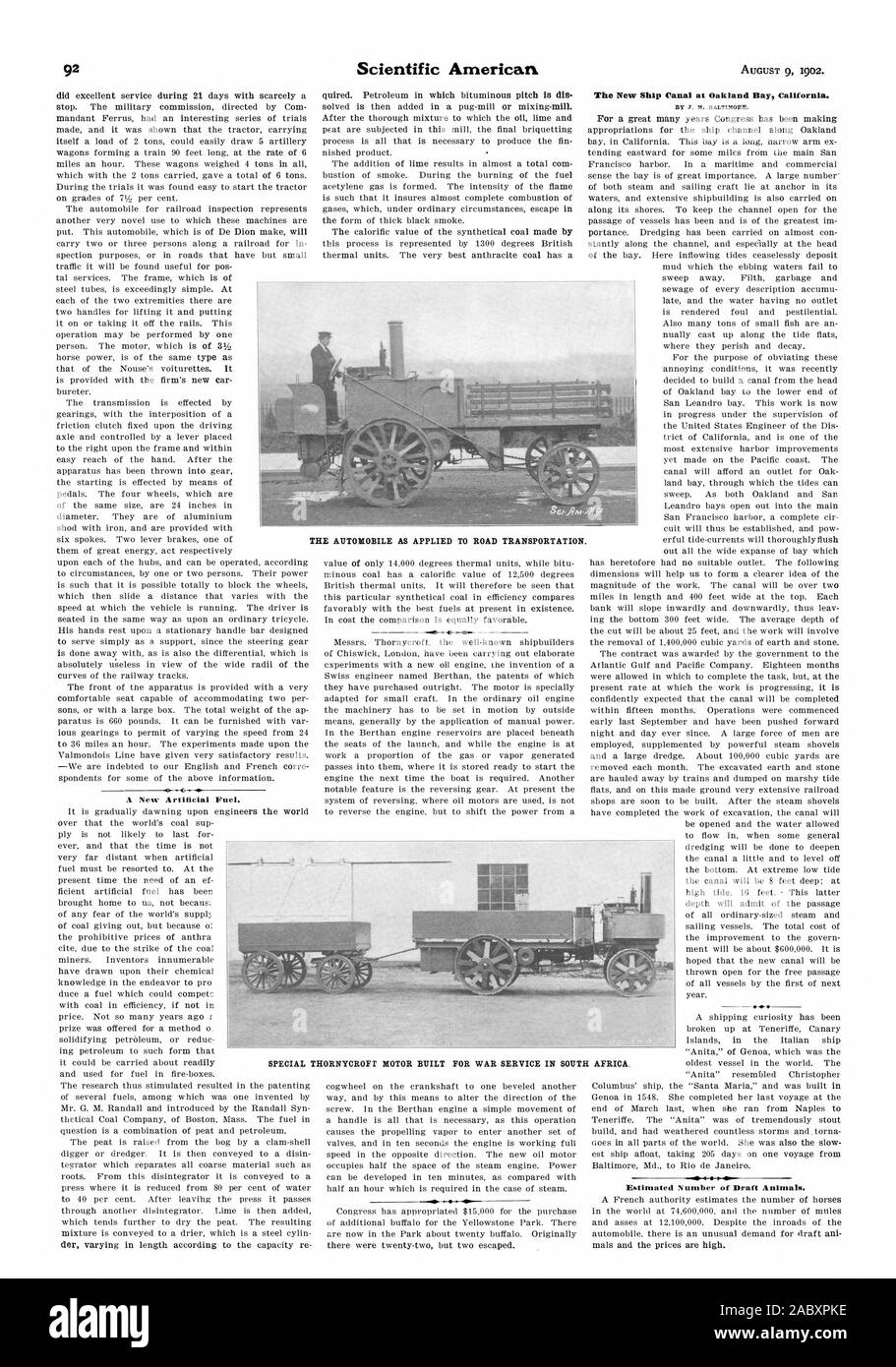 Un nuovo combustibile artificiale. La nuova nave Canal a Oakland Bay California., Scientific American, 1902-08-09 Foto Stock