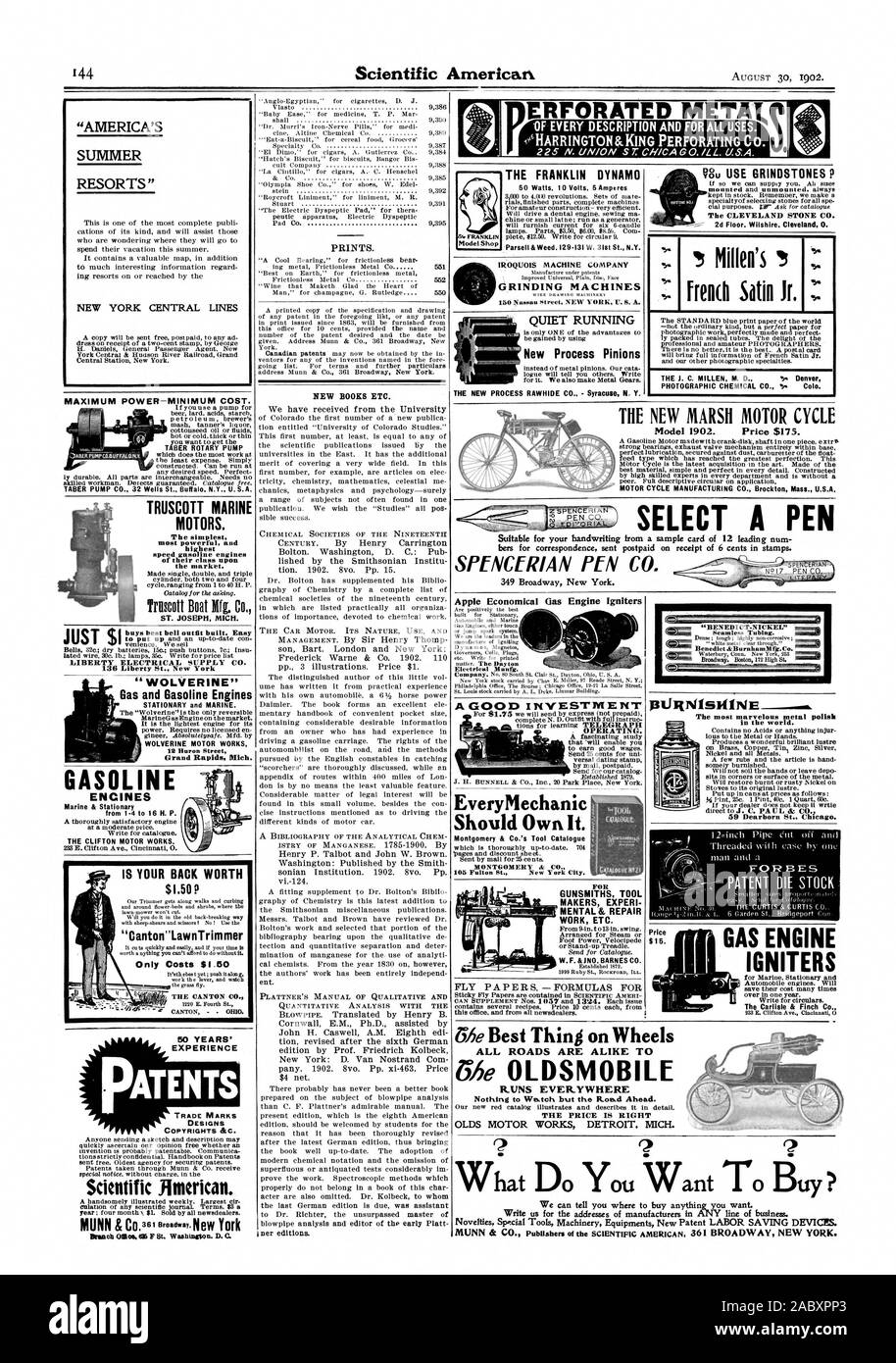 HARRINGTON & KING perforazione di CO. "Di ogni descrizione e per tutti gli usi. 225 N. UON S7: CCAGO. ILL. U.S.A. Il Franklin DYNAM Parse!! & Infestante. 129-131 W. 31 San N.Y. Le macchine di rettifica silenzioso nuovo processo pignoni Vi3u Utilizzo di pietre da macina P LA PIETRA DI CLEVELAND CO. Millen il J. C. MILLEN M. D. Denver PHOTOGRAPHIC CHEMICAL CO. Colo. 'S il nuovo motore di palude del modello di ciclo di 1902. Prezzo $175. Ciclo motore Manufacturing Co. Brockton messa. U.S.A. Selezionare una penna adatta per la tua scrittura a mano da un campione di carta 12 principali num BERS per la corrispondenza inviata postpagato sulla ricezione di 6 centesimi in timbri. 349 Foto Stock