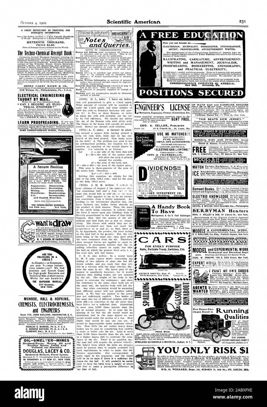 Un grande archivio di pratico e SCIENVFIC INFORMAZIONI. Cinquecento mila. Prezzo $2.00. Il Techno-(hemical ricezione prenota HENRY CAREY BAIRD az CO. 510 Noce San Philadelphia Pa. U.S.A. Ingegneria elettrica insegnata da Mail. TRICAL ENGINEER ? ' HOME scuola per corrispondenza di Philadelphia. 309.444.43333a333:33333330" W W - Engineering. Illustrare l'architettura di data mining di decorazione il giornalismo metallurgia Contabilità Tecnica stenografia e rami in inglese. Le scuole di consolidata yittrittodr&W noti artisti e illustratori. N. Y. SCUOLA DI CARICATURA SIETE IN VIAGGIO IN UN CERCHIO? Zioni Foto Stock