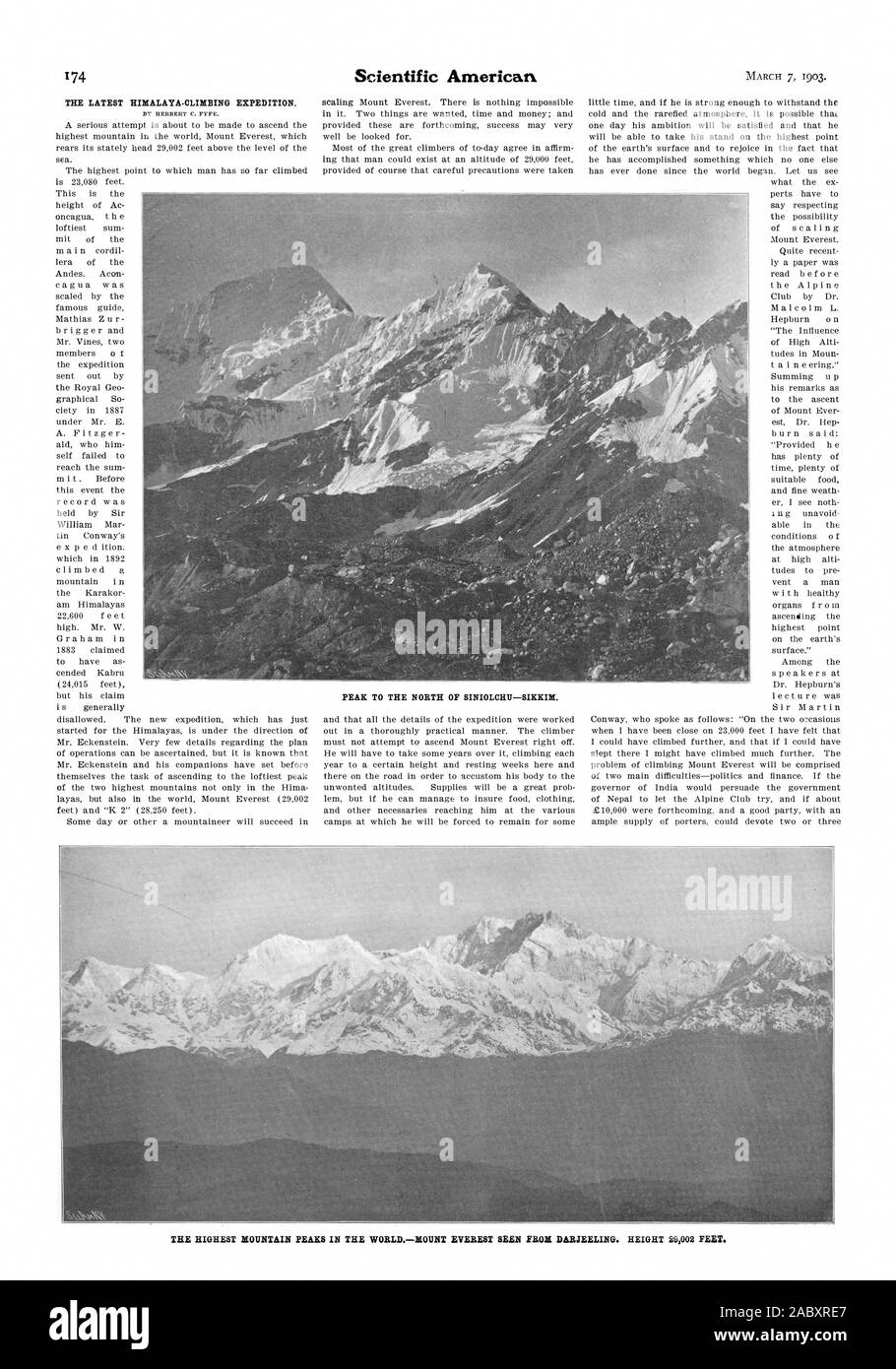 Il picco A NORD DI SINIOLCHU-SIKKIM., Scientific American, 1903-03-07 Foto Stock
