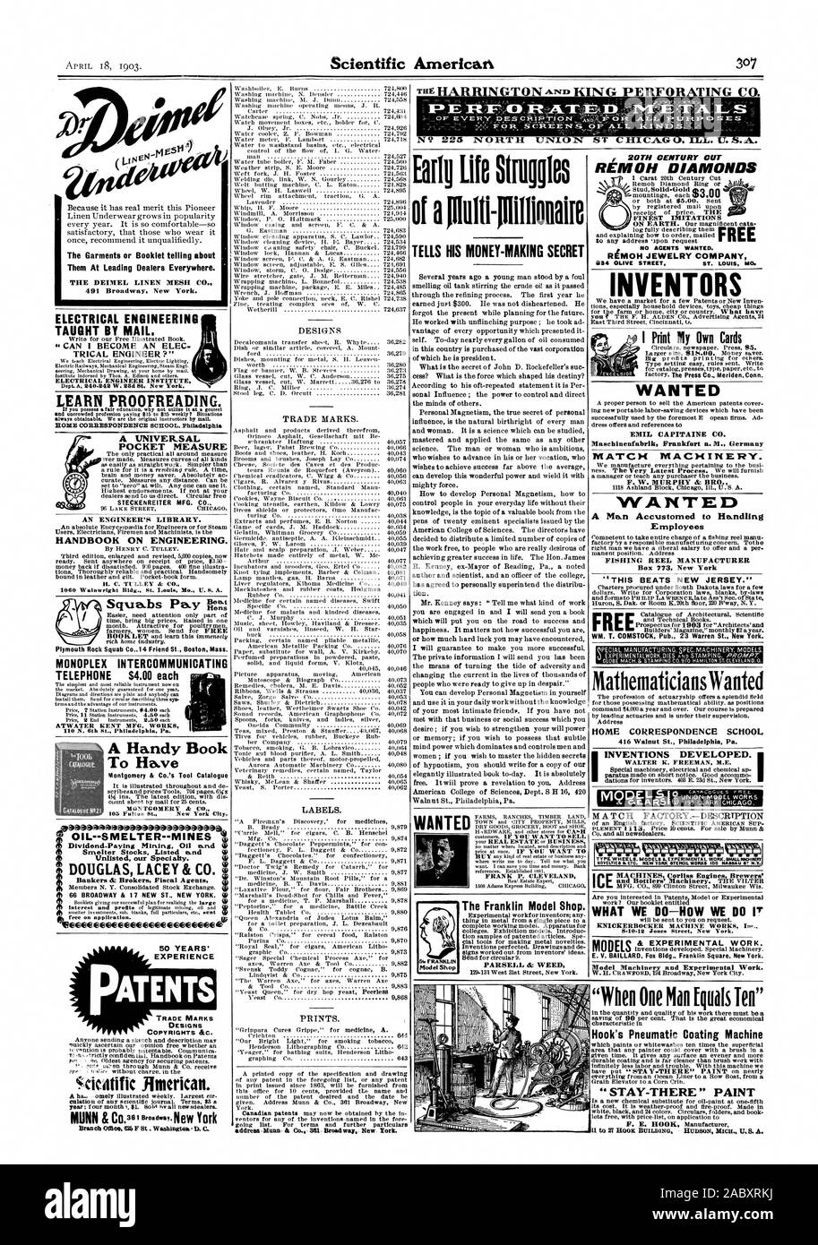 Earls Lilo lotte racconta il suo denaro-making segreto volle il Franklin modello di negozio. PARSELL & WEED gli indumenti o un opuscolo che raccontano loro a principali rivenditori in tutto il mondo. La biancheria DEIMEL MESH CO. 491 Broadway New York. Una tasca universale misurare STECKENREITER MFG. CO. Un Ingegnere della biblioteca. Manuale sull'ingegneria. 1060 Wainwright Bldg. San Luigi Mo. U. S. A. cuscini Pay P47;1 Plymouth Rock seduta Co14 amico San Boston Massachusetts i brevetti americani Ccitatific. Progetta marchi. Etichette. Stampe. indirizzo-Munn- & Co. 361- Broadway New York. 20esimo secolo tagliare REM OH diamanti migliori imitazioni n. Foto Stock