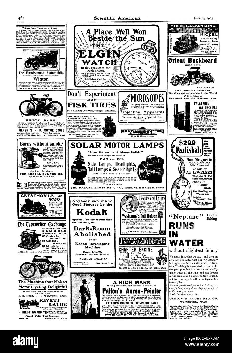 La Handsomest Automobile nel mondo. Questo è ciò che abbiamo cercato di rendere il Winton non possiamo sacrificare la velocità o la resistenza alla bellezza ma riteniamo che quisite alla fine del nostro modello 1903 Totem CA vi renderete conto di prua ben abbiamo combinato tutte queste qualità. Vederli presso le nostre agenzie. VW& Price St 25. tempo in viaggio se si desidera una macchina da corsa o una collina scalatore vi è solo una macchina che andranno a riempire le vostre esigenze e che è il 'Esegui una volta all'anno' la Metz ciclo del motore è affidabile come un orologio. Scrivere per il catalogo. C. H. METZ. WALTHAM MASS. R.IVETT tornio non aggiornati possono produttore Foto Stock