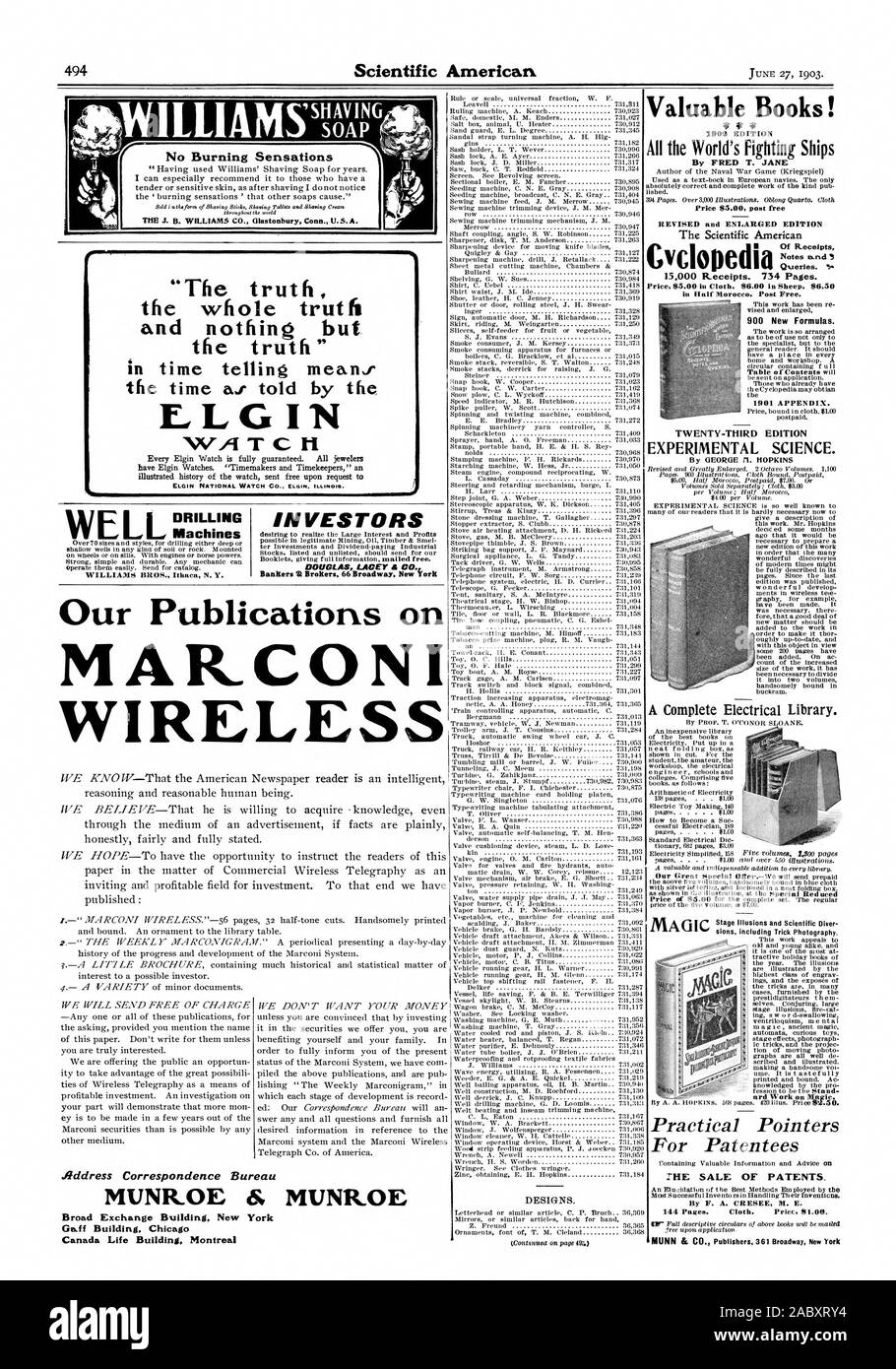 Non WILLIAMSTAr Bruciori di J. B. WILLIAMS CO. Conn. di Glastonbury U.S.A. "La verità, tutta la verità e niente altro che la verità" ELG IN GUARDARE ELGIN NATIONAL WATCH CO. ELGIN ILLINOIS. Gli investitori desiderosi di realizzare il grande interesse e di profitti possibili nella legittima industria mineraria Petrolio Timber & Smel ter investimenti e dividendi paganti scorte industriali quotate e non quotate devono inviare per la nostra le nostre pubblicazioni sul mar.WIRELESS CONI INVIEREMO GRATUITAMENTE MUNR.OE & MUNR OE ampio edificio della Borsa di New York Gaff edificio Chicag Canada Life Building regola di Montreal o scala frazione universale W. F Foto Stock