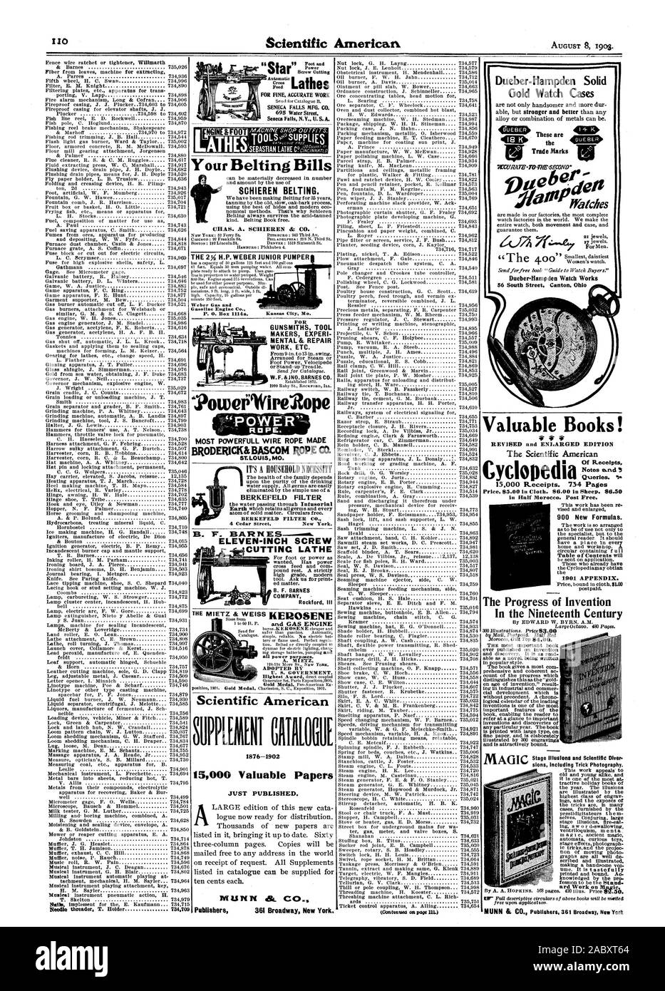 Azienda Rockford III Dueber-Hampden oro massiccio Guarda i Casi sono non solo handsomer e più dur lega o combinazione di metalli possono essere. il 7ECURATE-7017E-SECONDA' la sua Dueber-liampdea ammirare opere Power la mi Taglio viti per un intervento accurato SENECA FALLS MFG. C Seneca Falls N.Y. Stati Uniti A. ATH NGIN &F ' ARMAIOLI TOOL MAKER DI MENTAL & RIPARAZIONE ETC. W. F. &JNO. BARNES CO. La magia, Scientific American, 1903-08-08 Foto Stock