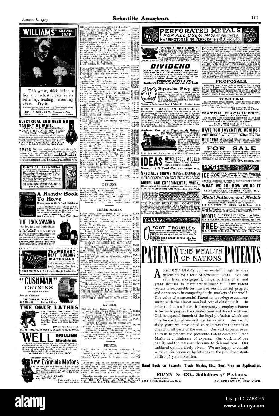 DOUGLAS PIZZO)' & CO. Banchieri '& Brokers 66 Broadway New York Plymouth Rock seduta CoI 4 amico San Boston Massachusetts Timbratura di 8. Tool Co. La Crosse Wis. M. T. HORN CO. 86 Il Park Place di New York e il modello di lavoro sperimentale. EDWARD KLEINSCHMIDT 82 W. Broadway New York. Modello di macchinari e lavoro sperimentale. & Lavoro sperimentale. E. V. BAILLARD Fox Bldg Franklin Square di New York. Modelli in metallo perforato S LACKAWANNA 4 a 16 H. P AUTOMOBILE & MARINE LACKAWANNA MOTOR COMPANY MEDART 3545 DeKalb St. Louis Mo. la mia barca DART di materiali di costruzione "CUSHMAN' CHTICICS 189 Allyn St Hartford Connecticut. L. Box 467 Foto Stock