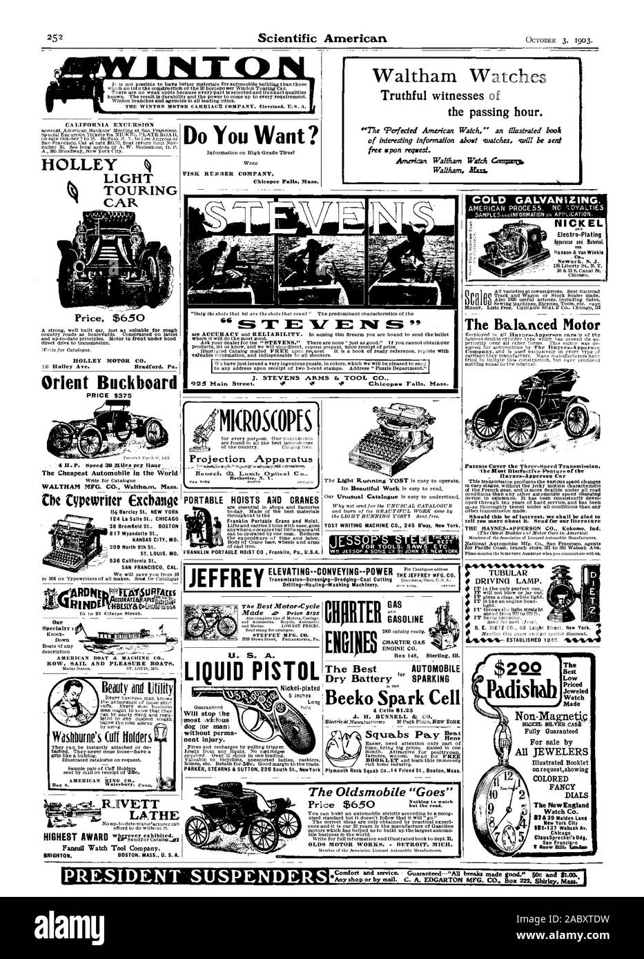 HOLLEY AUTO LUCE Waltham orologi il passare ora. "77w perfezionato American Watch' un illustrato booh di informazioni interessanti abort " orologi saranno inviati gratuitamente regwest wpon. American Waltham Wztch Carmirch FISK RUBBER COMPANY Chicopee Falls messa. Vuoi? Informazioni su High Grade pneumatici? STEVENS ZINCATURA A FREDDO. Nichel Electro-Plating apparato e fattnaL Co. Nervack. N. J. prezzo $650 HOLLEY MOTOR CO. 16 Holley Ave. Bradford Pa. Il Beda.necessità motore Chicopee Falls messa. Prezzo $375 'MKROSCOPES1 Apparecchio di proiezione il più conveniente di automobile nel mondo WALTHAM MFG. CO. Waltham. Messa. Hi Foto Stock