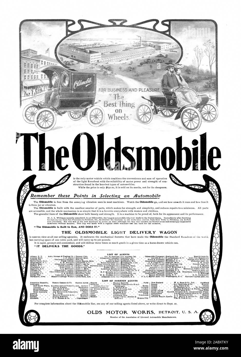 La Oldsmobile per affari e per piacere il miglior ThinA sulla ruota .' LA OLDSMOBILE LUCE CARRO DI CONSEGNA FORNISCE LE MERCI. " elenco di agenti elenco di agenti esteri, Scientific American, 1903-12-12 Foto Stock