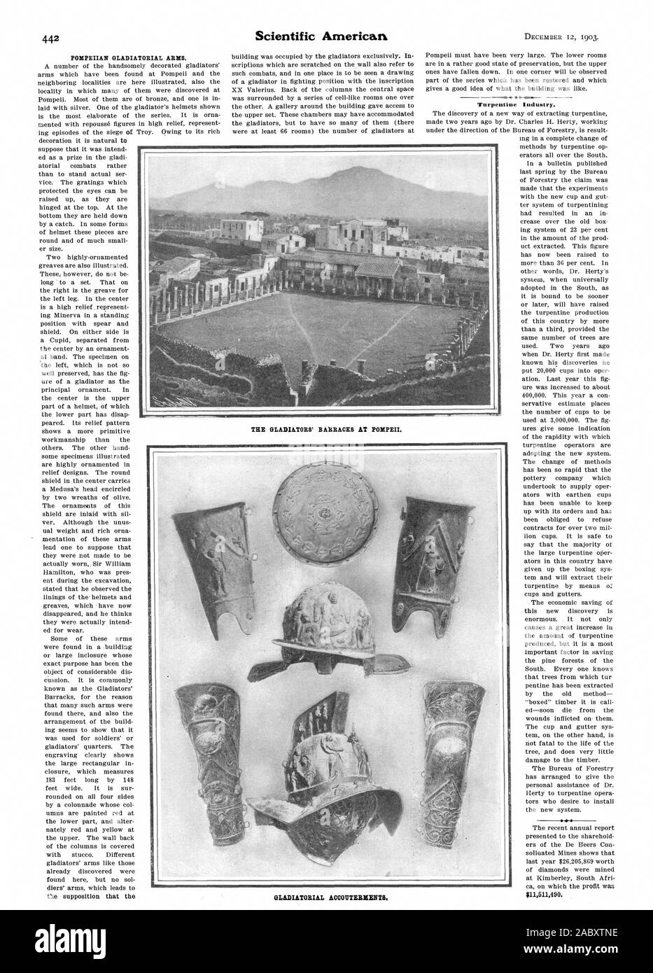 Industria di trementina. Dotazioni dei gladiatori., Scientific American, 1903-12-12 Foto Stock