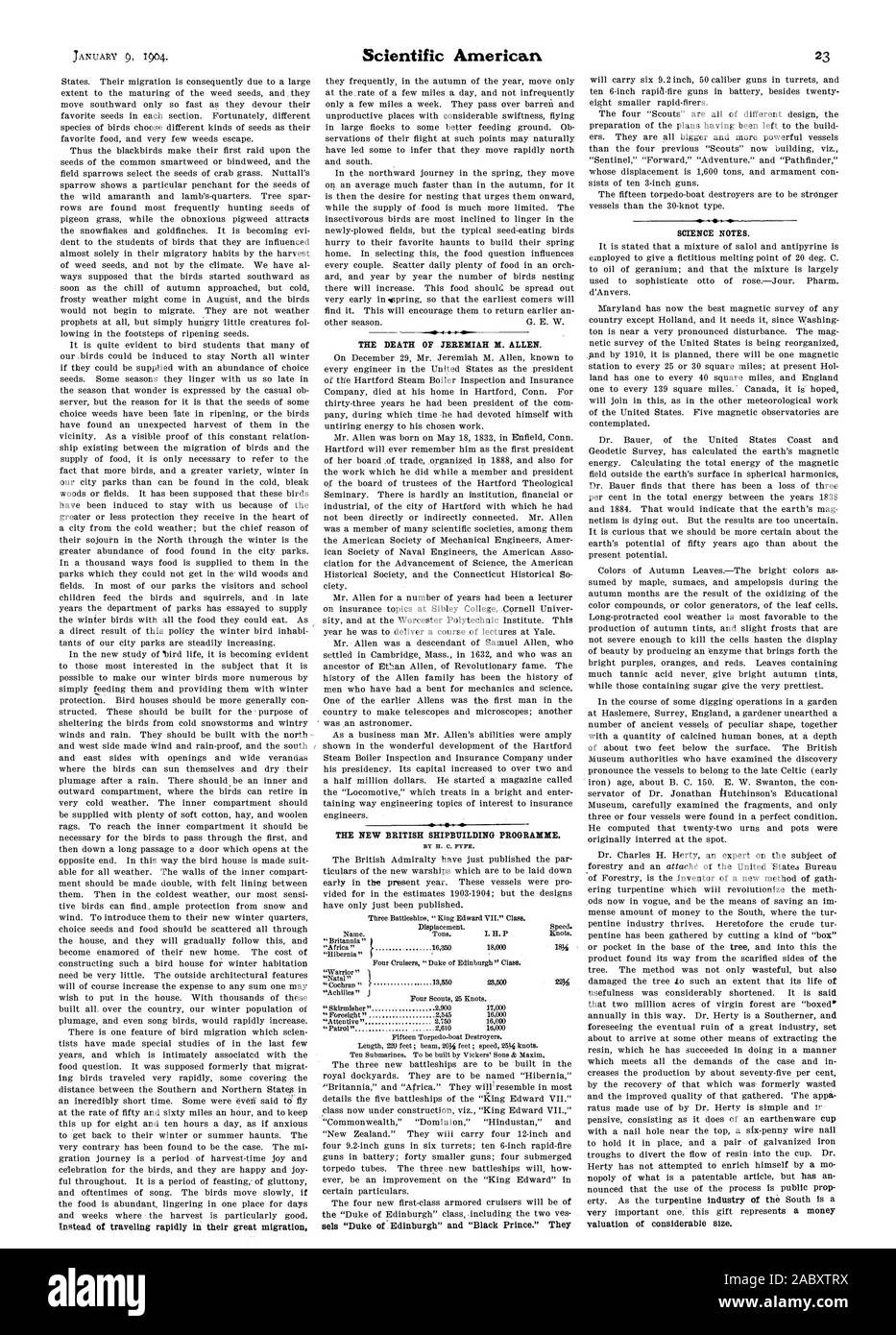 Invece di spostarsi rapidamente nella loro grande migrazione LA MORTE DI GEREMIA M. ALLEN. La nuova costruzione navale britannica programma. Da H. C. TIPO. La scienza note. Valutazione di notevoli dimensioni., Scientific American, 1904-01-09 Foto Stock
