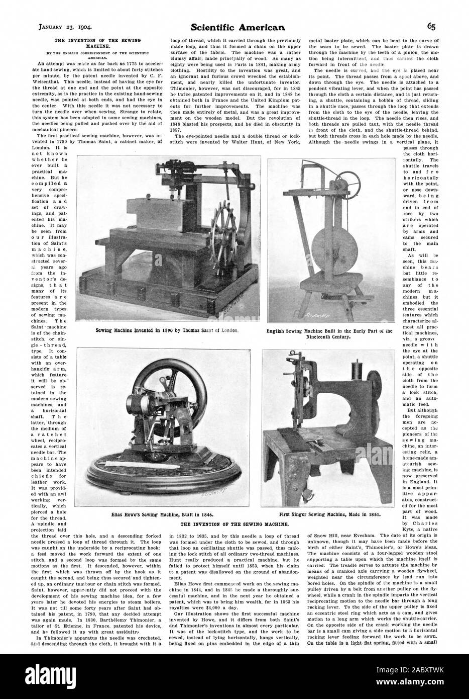 L invenzione della macchina per cucire. HT IL CORRISPONDENTE INGLESE DEL  AXRICAN scientifica. L invenzione della macchina da cucire, Scientific  American, 1904-01-23 Foto stock - Alamy