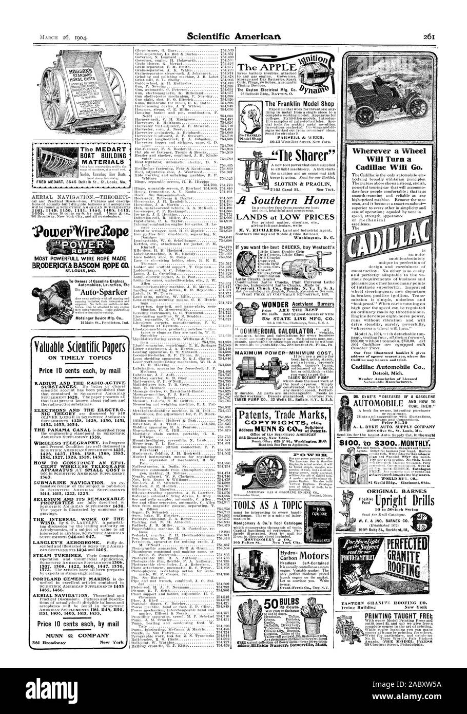Il wayosgs MEDART barca materiali di costruzione di una casa del sud a Washington D.C. La massima potenza a costo minimo. Brevetti Marchi lampadine di carbonio ovunque una ruota gira una Cadillac andrà. Cadillac Automobile Co. Detroit Mich$100. a 300 dollari.mensile. La stampa libera ha insegnato liowepWire2ope ST. LOUIS MO. Preziosi documenti scientifici prezzo dieci centesimi ciascuna da mail RADIUM E LA RADIO-ACTIVE ELETTRONI E L'elettro 1432 1433 1434. 1426 1427 1386. 1388 1389 13E3 1381 1327 1328 1329 1431. Come costruire un efficiente WIRELESS TELEGRAPH APPARECCHIATURA A BASSO COSTO è 1363. 1414 1415 1222 1223. Selenio e suoi Foto Stock