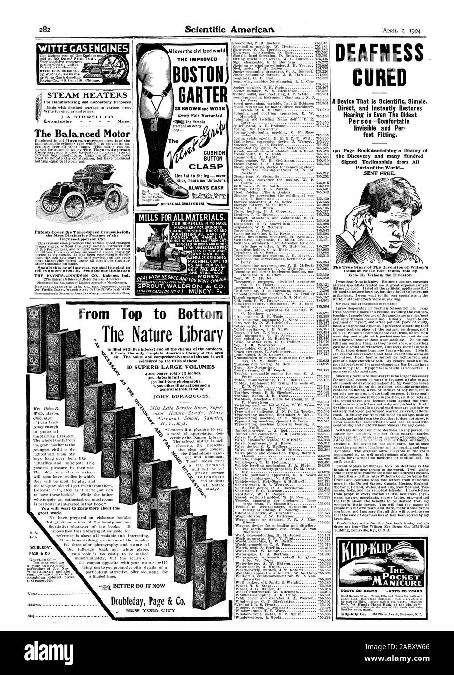 WITTE MOTORI A GAS h riscaldatori a vapore io ho J. A. STOWELL CO. mi Leominster Mess. Il motore equilibrato brevetti coprire la trasmissione a tre rapporti la caratteristica più peculiare della vettura Hayues-Apperson questo dovrebbe essere di interesse saremo felici di dirvi di più su di esso. Senn per la nostra letteratura LA HAYNES-APPERSON CO. Kokom Ind. 7 PAGINA DOUBLEDAY & CO. In tutto il mondo civilizzato il migliorato ( PULSANTE CHIUSURA rifiutare tutti i sostituti sordità moss indurito di un dispositivo che è scientifico semplice diretto e immediato ripristina audizione in anche la più antica fect raccordo. troppo pagina libro contenente una storia ot la Foto Stock