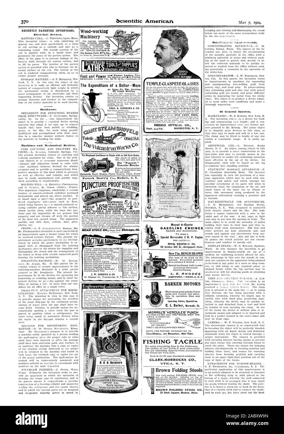 Toledo freno a contropedale Forsyth Man5f9g Co. Buffal N. Y. TOINTRODUCE SI &CAMPIONE BERICALDIR6i1 5 MOTORI BARKER al sacco specialità delle valvole. Semplice nell'OPERAZIONE DI PESCA CLARK-HORROCKS CO. Marrone sgabelli pieghevoli messi sul mercato. Adatto utilizzare ior di marrone sgabello pieghevole CO. Miglioramenti del settore metallurgico. Di interesse generale. co" tempio-CLASPEYE BICCHIERI BRIGGS OPTICAL CO. Royal 4 ciclo di motori a benzina speciale 3 reversibile II. P. MOTORE ROYAL EQUIPMENT CO. 45 Golden Hill San Bridgeport. Conn nuovo 71n. Panca SHAPER HARTFORD CONN U. S. A., Scientific American, 1904-05-07 Foto Stock