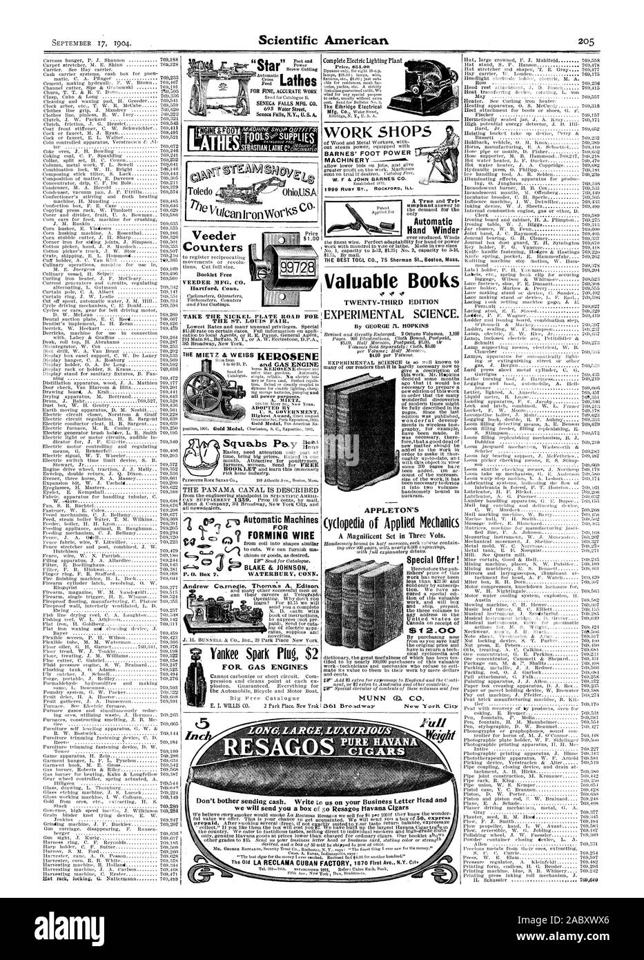 Libretto di contatori Free VEEDER FG. CO. Hartford Connecticut. Prendete la lastra di nickel di strada per il ST. LOUIS fiera. Cuscini P IL CANALE DI PANAMA è descritto in automatico il filo formante Andrew Carnegie Thomas A. Edison PER I MOTORI A GAS elettrico completo impianto di illuminazione Il Eibridge lavoro elettrico NEGOZI BARNES' PIEDI POW ER MACCHINARI W. F & JOHN BARNES CO. Libri di pregio ventitreesima edizione della scienza sperimentale. APPLETON'S dell'enciclopedia di Meccanica applicata una magnifica impostato in tre volumi Offerta speciale ! MUNN annuncio. CO. Il AuiEusticLathes MIETZ & e motore a gas automatica - avvolgitore a mano il miglior TOGL CO. 75 Sherman St Foto Stock