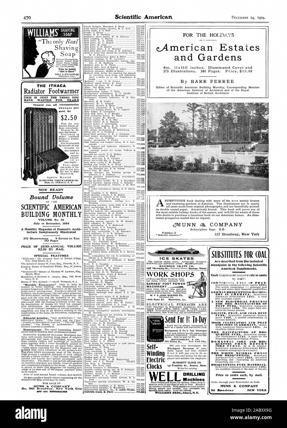 La coltivazione di Moro e torba COKE NAZIONALE E BRI QUETTES dal prezzo di storta io centesimi ciascuna da mail. MUNN & COMPANY 361 Broa.dwacy tuorlo NUOVO LAVORO NEGOZI BARNES' piedi inviare potenza per esso To-Day MONTGOMERY come C 105 Fulton San New York City., Scientific American, 1904-12-24 Foto Stock