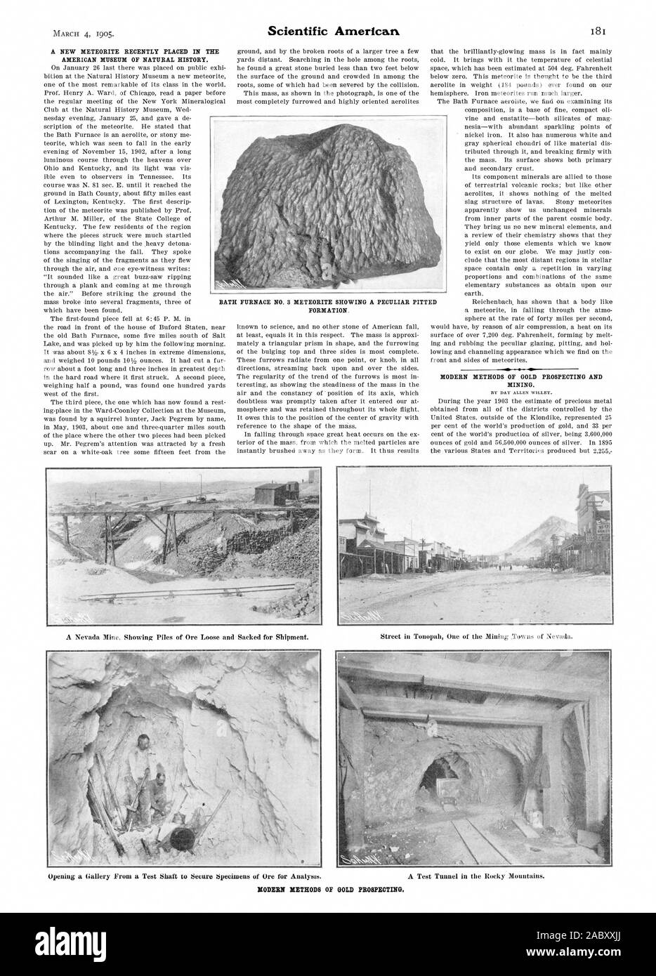 Un nuovo meteorite recentemente collocato nel Museo Americano di Storia Naturale. Moderni metodi di Prospezione aurifera e minerario. La formazione di MODERNI METODI DI PROSPEZIONE AURIFERA., Scientific American, 1905-03-04 Foto Stock
