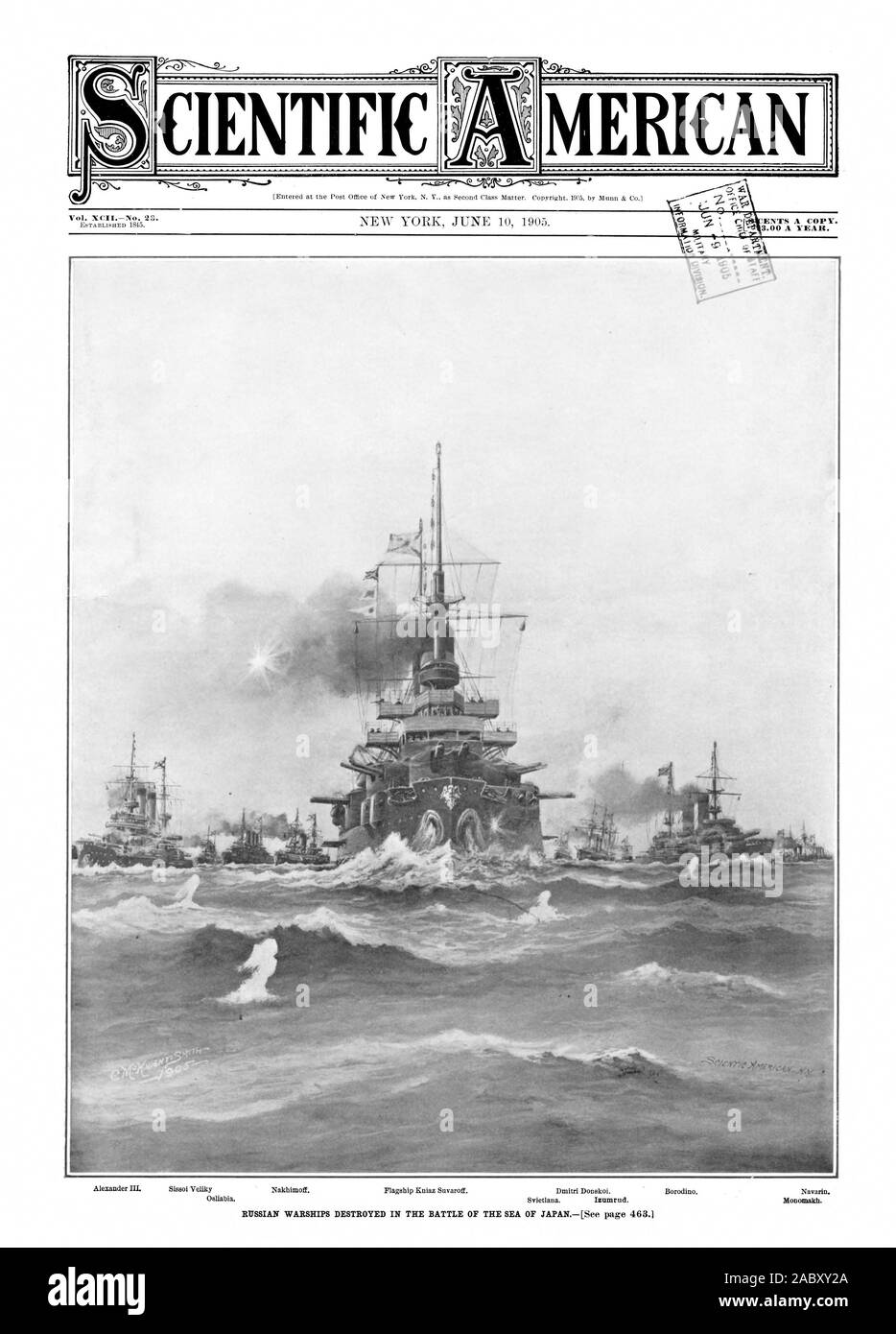 Flagship Kniaz Snvaroff. Dmitri Donskoi. Borodinò. Navarin. MERICAN SCIENTIFICO DEI P^, Scientific American, 1905-06-10 Foto Stock