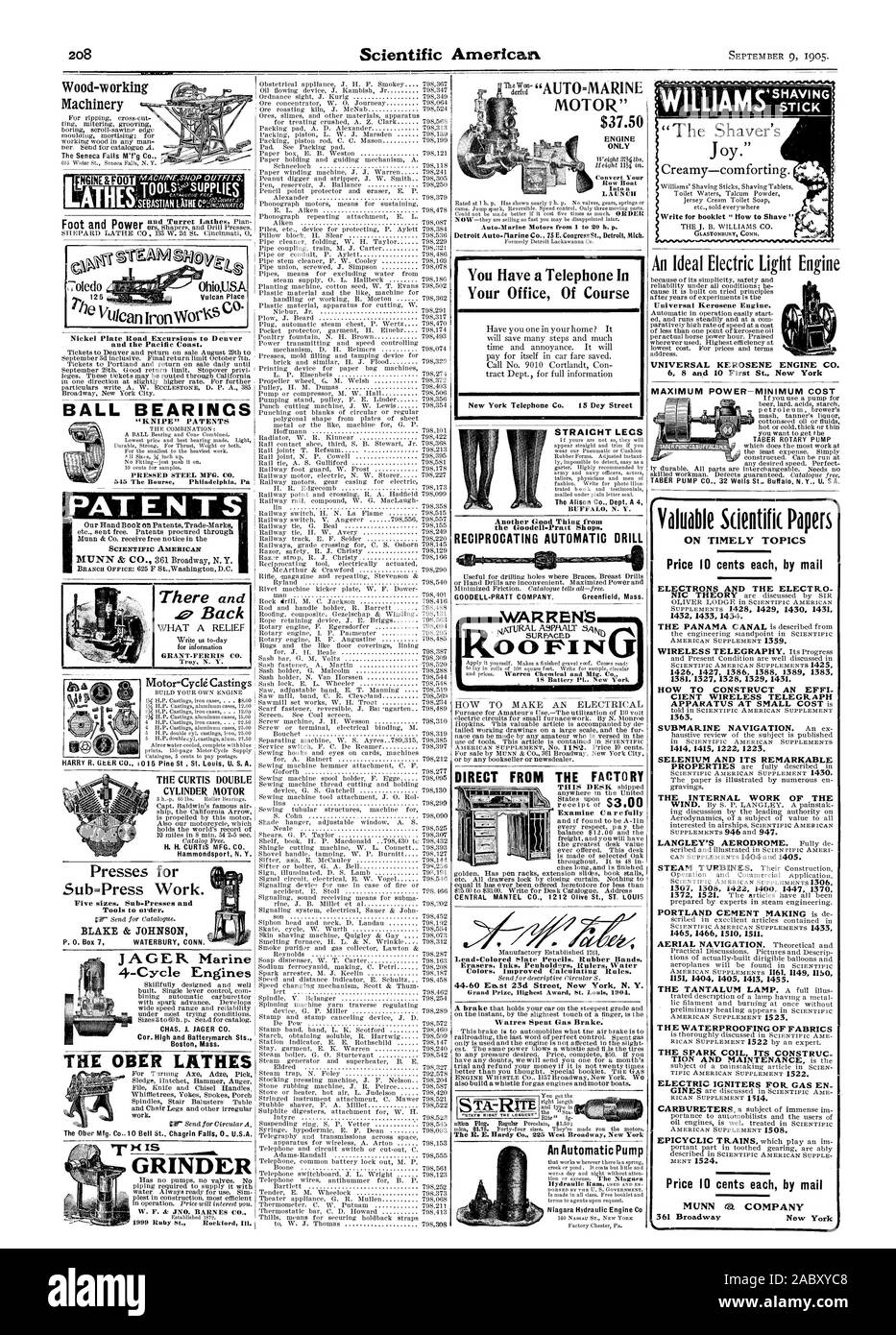 $37.50 la curtis a doppio motore cilindro H. H. CURTIS MFG. CO. Hammondsport N. Y. Presse per BLAKE & JOHNSON P. 0. La casella 7 WATERBURY CONN. 1015 Pine St Louis U. S. A. SFERA BEARINCS motori a 4 tempi Boston Massachusetts L'Ober torni la Ober Mfg. Co. 10 Bell St Chagrin Falls O. U.S.A. GRINDER si dispone di un telefono nel vostro ufficio di corso New York Telephone Co. 15 Dey Street STRAICHT LECS Alison Co. Dept. Un 4 a moto alternativo trapano automatico di GOODELL-PRATT COMPANY. Greenfield messa. WARREN'S OOPIN MANTEL CENTRALE CO. 1212 Olive San ST. LOUIS STICK gioia. Scrivere per booklet ' Come per la rasatura' UNIVERSAL Foto Stock