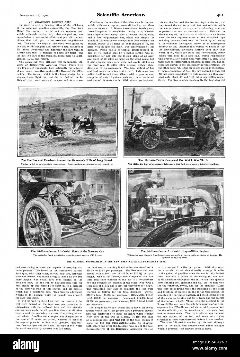 Il reo di bus e utilitaria tra le colline Shinnecock di Long Island. Il 15-composto Horse-Power auto che è stato il terzo., Scientific American, 1905-11-18 Foto Stock