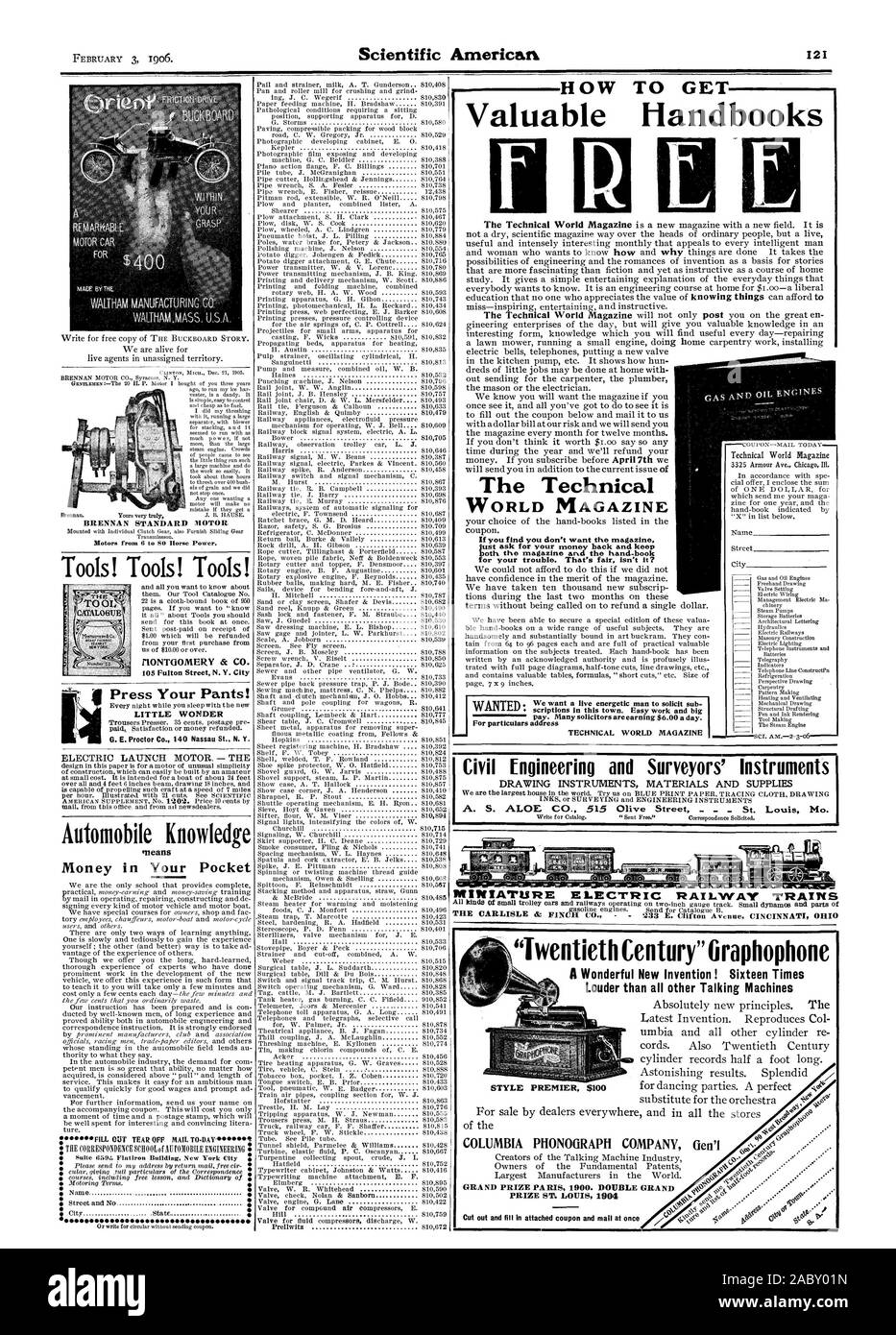 Come ottenere BRENNAN rotore standard strumenti! Strumenti! Strumenti! Lancio elettrico motore. - La conoscenza automobilistica soldi in tasca compilare lo strappo POSTA A.di giorno o di Montgomery & CO. 105 Fulton Street N. Y. Città premere i vostri pantaloni! LITTLE WONDER G. E. Proctor Co. 140 Nassau St. N. Y. Se non vuoi che il magazzino sia il giornale e la mano-libro per il tuo problema. Che sia giusto non è? Scriptions in questa città. Un lavoro semplice e grande pagare. Molti avvocati stanno guadagnando $6.00 al giorno. Per indicazioni tecniche di indirizzo WORLD MAGAZINE preziosi manuali tecnici rivista mondiale di ingegneria civile Foto Stock