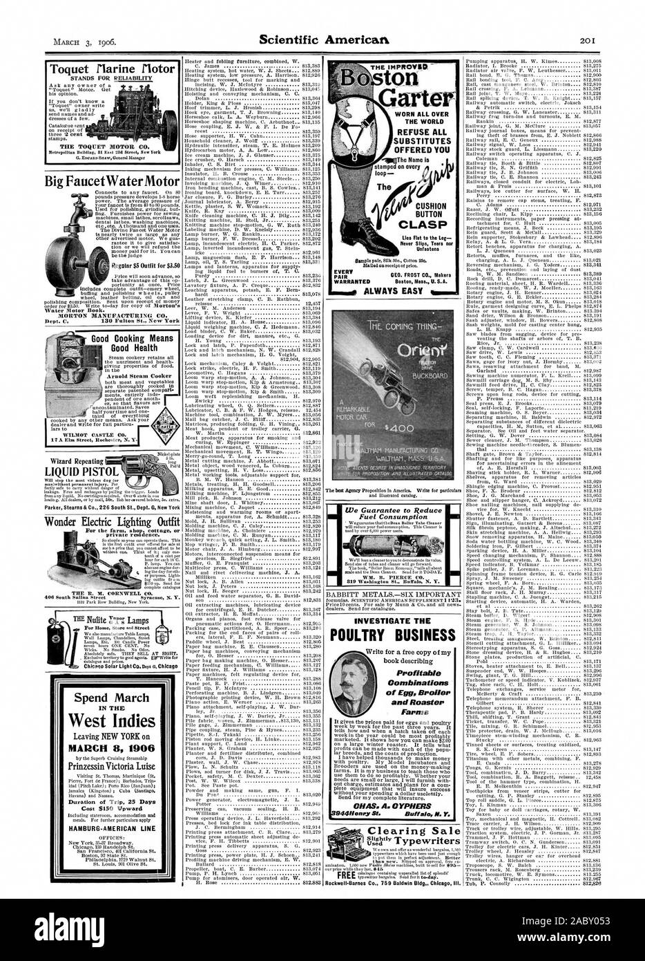 Unfastens Oricot' Garantiamo per ridurre il consumo di carburante 319 Washington St Buffal N. Y. INDAGARE IL POLLAME attività redditizie combinazioni di uovo e Broiler tostatore fattorie CHAS. A. CYPHERS, Scientific American, 1906-03-03 Foto Stock