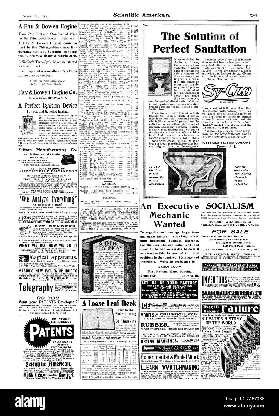 Un meccanico Esecutivo voleva implementare fabbrica. Conoscenza dell'attrezzo agricolo business desiderabile. Per l'uomo che può rendere buona e passare da 12 a 14 ore al giorno per farlo se necessario - si tratta di una delle migliori posizioni nel paese. Membro età e l'esperienza. Scrivere in fiducia t First National Bank Building Room 1726 Chicag . Scrivere PER PREVENTIVO su qualsiasi articolo che si desidera scrivere fabbricato per opuscolo LIBERO L'CLOBE MACCHINA DI STAMPAGGIO & CO. Amilton 97014San Cleveland O. ' E. V. BAILLARD. 24 Francoforte Street. New York. Lavorando e la domanda di brevetto W DRA rali. SCH ERDTLE. Timbro LG. BRIDGEPORT CONN Foto Stock