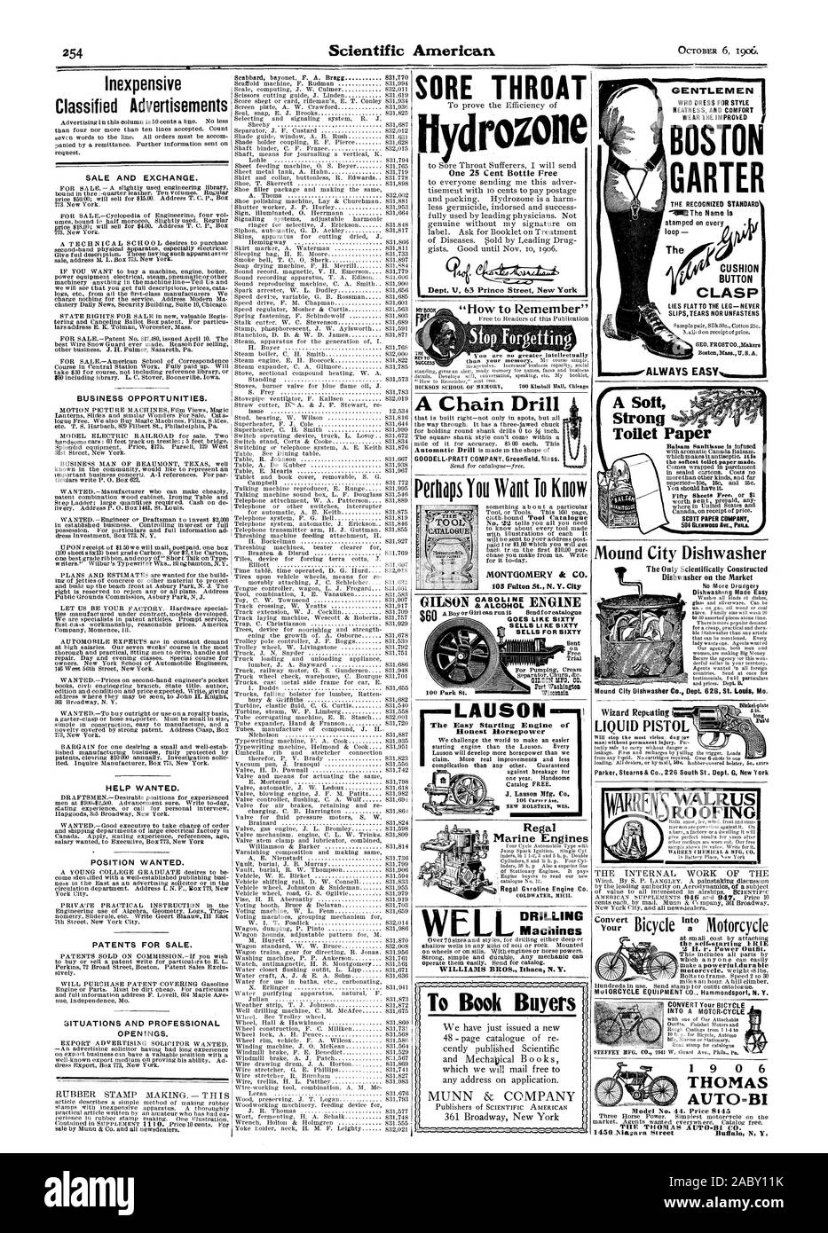 Poco costoso annunci Vendita e Scambio. Opportunità di business. Aiuto voluto. Posizione voluta. I BREVETTI PER LA VENDITA. Situazioni e sbocchi professionali. Mound City lavastoviglie il solo scientificamente costruito lavastoviglie sul mercato liquido pistola convertire 1450 "Niagara Street Buffal N. Y. WILLIAMS BROS. Ithaca N. Y. Per prenotare gli acquirenti drozone uno 25 Cent bottiglia libera Dept. V 63 Prince Street New York GILSON 2.MOTORE AAlltlitE vende per sessanta GILSON UFO. 00. Port Washington Wisconsin LAUSON la facilità di avviamento del motore di potenza onesto Regal motori marini di coldwater ricco. EL MACCHINE Foto Stock