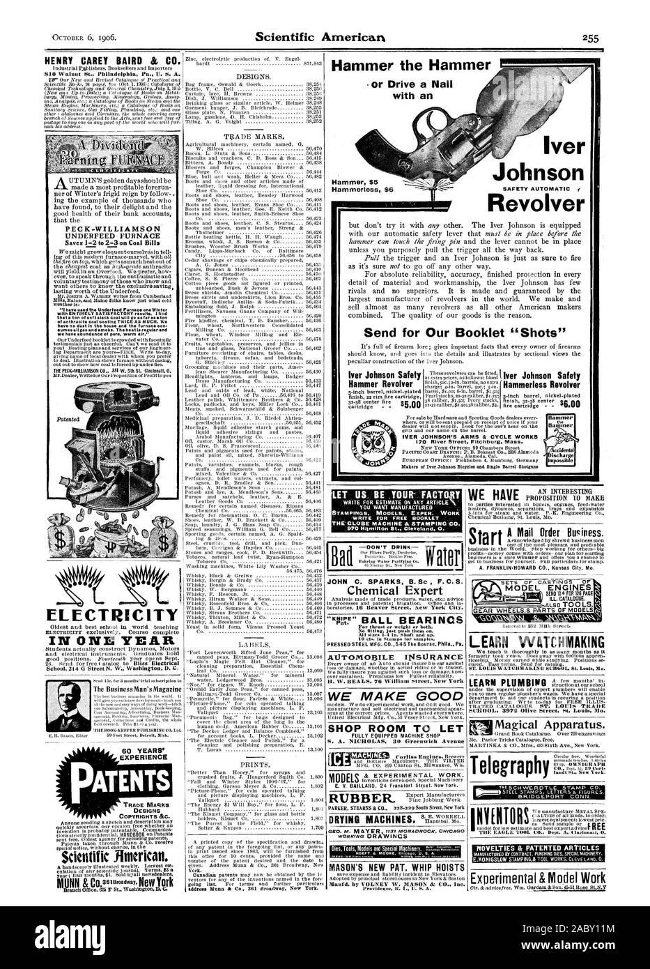 Martello martello con un Iver Johnson automatico di sicurezza y Revolver Hammerless $6 per inviare il nostro opuscolo "hots' IVER JOHNSONIS BRACCIA E CICLI DI OPERE indirizzo Munn & Co. 361 Broadway New York. Sia U$: ESSERE IL VOSTRO::FACTOSY SCRIVERE PER PREVENTIVO SU QUALSIASI ARTICOLO "fk JOHN C. SCINTILLE B. Sc F. C. S. chimico esperto non appena appena li spingono a. Assicurazione automobilistica facciamo buon negozio spazio per lasciare completamente attrezzato negozio di macchina S. A. NICHOLAS 30 Greenwich Avenue MASON DI GOMMA È DI NUOVO PAT frusta di paranchi PER SAPERNE DI OROLOGERIA ST. LOUIS scuola di orologeria St. Louis Mo. scuola 3972 Olive Street St Louis M HENRY CAREY BAIRD & CO. SIO Foto Stock