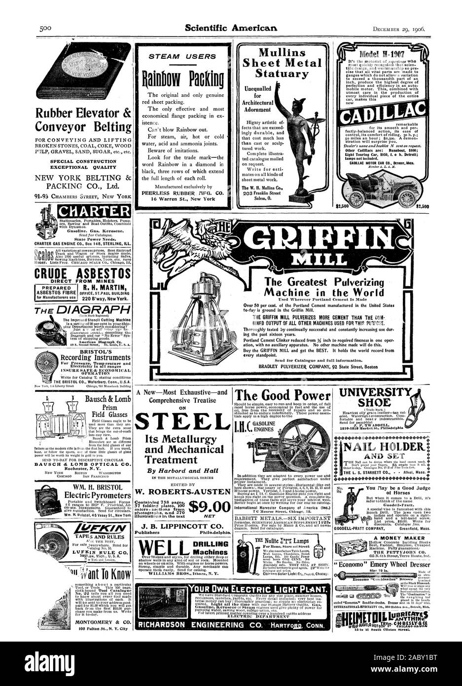 Il funzionamento di Bausch & Lomb campo prisma occhiali BAUSCH 6. LOMB OPTICAL CO. Rochester N. Y. UN NUOVO-più esaustiva e trattato globale su acciaio illustrazioni nel testo J. B. LIPPINCOTT CO. Gli editori Philadelphia W. ROBERTS-AUSTEN EL $9.00 NET macchine foratrici MONTGOMERY St CO. 105 Fulton San N. V. Città RICHARDSON ENGINEERING CO. HARTFOlti CONN. La buona potenza, Scientific American, 1906-12-29 Foto Stock