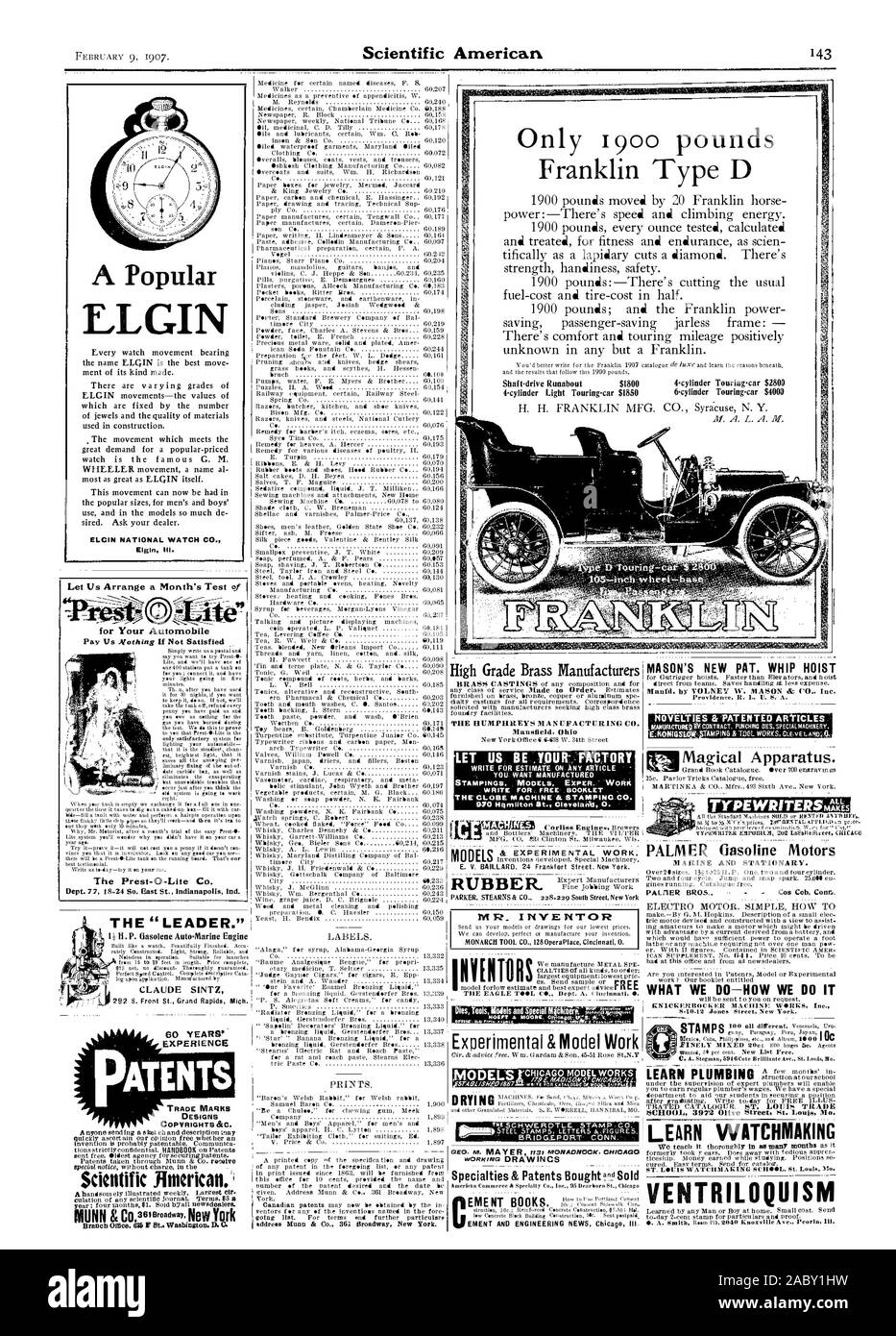 Dobbiamo organizzare un mese di prova di Sp per la vostra automobile Il Prest-O-Lite Co. L'esperienza "tigre Munn & Co. 363 Broadway New York un popolare LL GIN ELGIN NATIONAL WATCH CO. Elgin III. Brevetti Marchi Modelli copyright &C. E' IL LEADER. CLAUDE SINTZ a 6 cilindri Touring Car $9000 9-luce del cilindro Touring Car $1850 Solo 1900 libbre Franklin TIPO D I HUMPHREYS MANUFACTURING CO. Mansfield Ohi cerchiamo di GE si è:FACTORY VUOI fabbricato affrancature modelli EkPER. Lavorare il C.perdere la macchina di stampaggio & CO. 970 Hamilton Clevolanli 0. Manfd. Da VOLNEY NV. MASON & Co Inc. 0 OLMI & articoli brevettato Foto Stock
