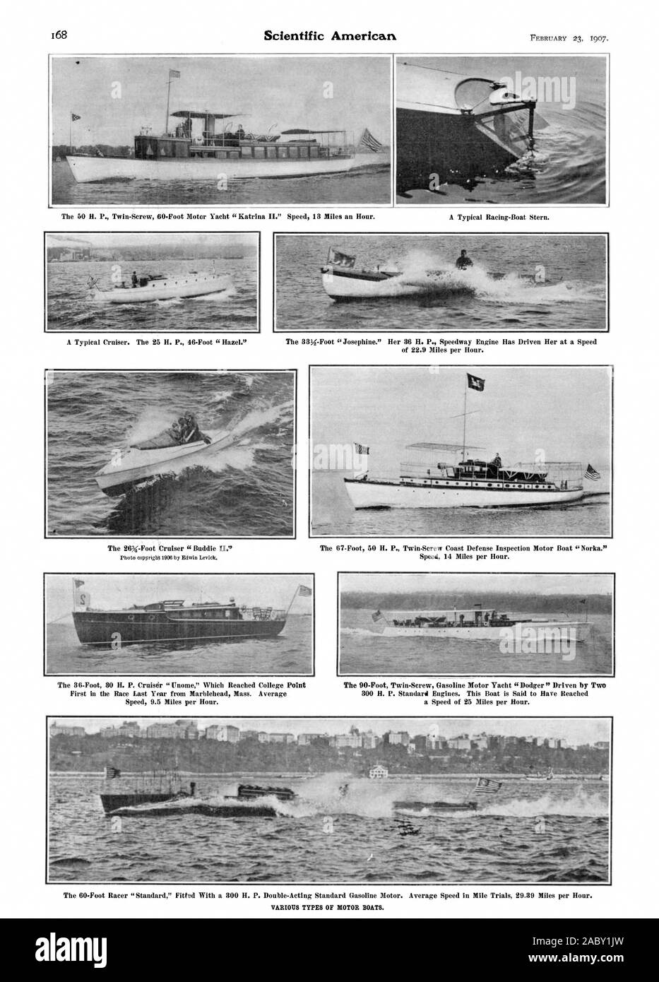 Vari tipi di imbarcazioni a motore. Scientific American, 1907-02-23 Foto Stock