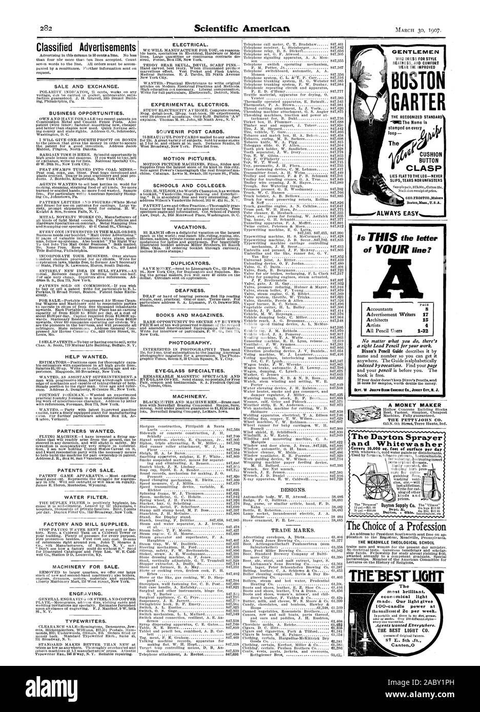 Disegni e modelli. Marchi commerciali. Annunci vendita e scambio. Opportunità di business. Aiuto voluto. Ricerca partners. I BREVETTI PER LA VENDITA. Il filtro dell'acqua. La fabbrica e il mulino di forniture. Macchine ed apparecchi per la vendita. Incisione. Macchine da scrivere. Elettrico. Impianto elettrico sperimentale. SOUVENIR cartoline. MOTION Pictures. Scuole e università. Vacanze. I DUPLICATORI. La sordità. Libri e riviste. La fotografia. Occhio di vetro di specialità. Macchinari. Ragionieri annuncio scrittori architetti artisti tutti gli utenti a matita 8 17 15 4 1-32 non importa cosa vi d c'è Dixon la matita Guida descrive che da il nome e il numero in modo che sia possibile Foto Stock