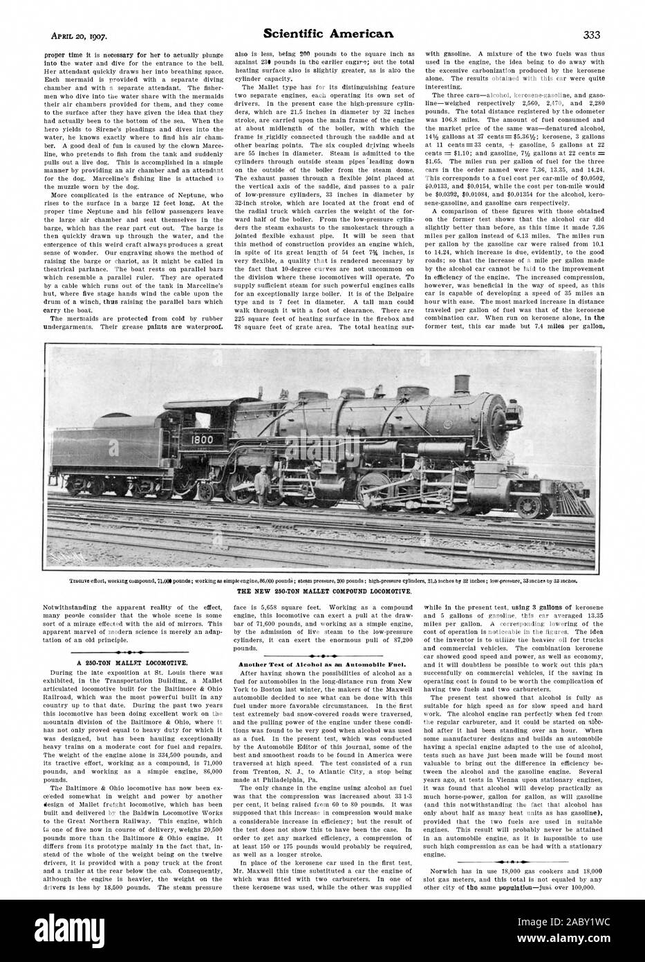La nuova 250-TON MALLET composto locomotore. Un 250-TON MALLET locomotore. Un altro test di alcool come un automobile carburante., Scientific American, 1907-04-20 Foto Stock La nuova 250-TON MALLET composto locomotore. Un 250-TON MALLET locomotore. Un altro test di alcool come un automobile carburante., Scientific American, 1907-04-20 Foto Stock