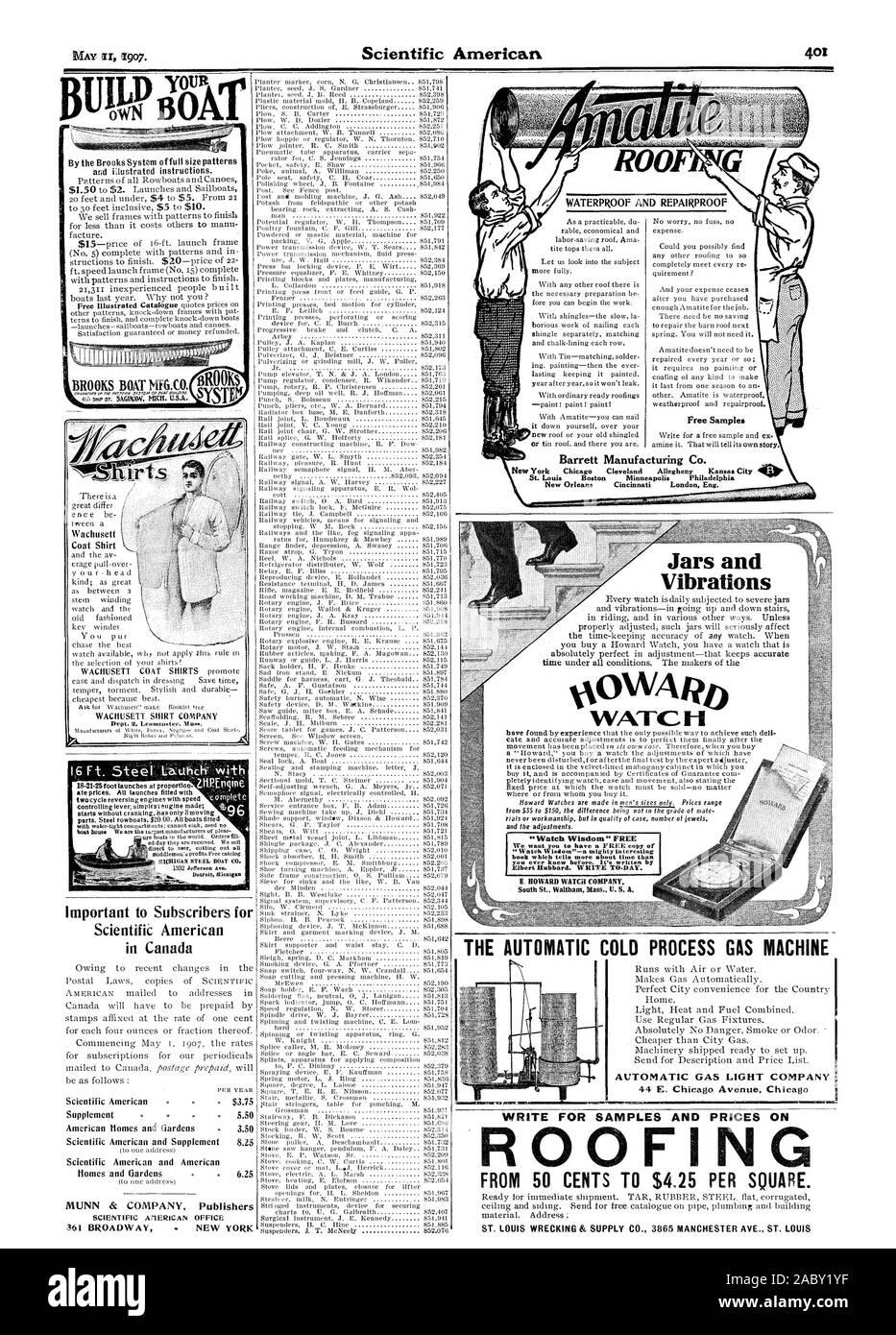 OutWil'R Barrett Manufacturing Co. Louis Boston Minneapolis Philadelphia e New Orleans Cincinnati Londra Eng. I vasetti e vibrazioni .Guarda la Sapienza " libero " Guarda la sapienza'-un possente interessante libro che racconta di più circa il tempo di Elbert Hubbard. Scrivere a-giorno. E HOWARD WATCH COMPANY Sud San Waltham messa. U. S. UN $3.75 AUTOMATICA DI PROCESSO A FREDDO LA MACCHINA A GAS SCRIVERE PER I CAMPIONI E I PREZZI sulle coperture da 50 centesimi a $4,25 per quadrato., Scientific American, 1907-05-11 Foto Stock