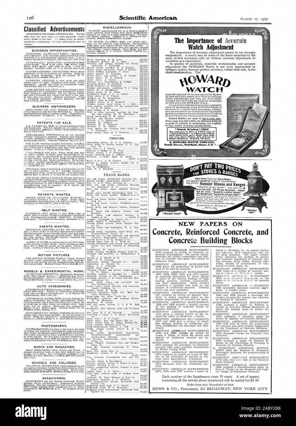 Annunci Opportunità di business. BUSINESS METHODIZERS. I BREVETTI PER LA VENDITA. Brevetti voluto. Aiuto voluto. Gli agenti volevano. MOTION Pictures. Accessori per auto. La fotografia. Libri e riviste. Scuole e università. Mal di mare. Varie. Regolazione orologio "AOWAii7) ' guarda la Sapienza ' libera vogliamo che abbiate una copia gratuita del libro wallah tell. indossava circa tempo tu hai mai conosciuto prima. scritto da Elbert Hubbard. Scrivere per giorno. L'olio pagare due PP10E 'acciaio Hoosier'  Rovere Mariano' nuovi white paper su cemento cemento armato e calcestruzzo blocchi costitutivi, Scientific American, 1907-08-17 Foto Stock