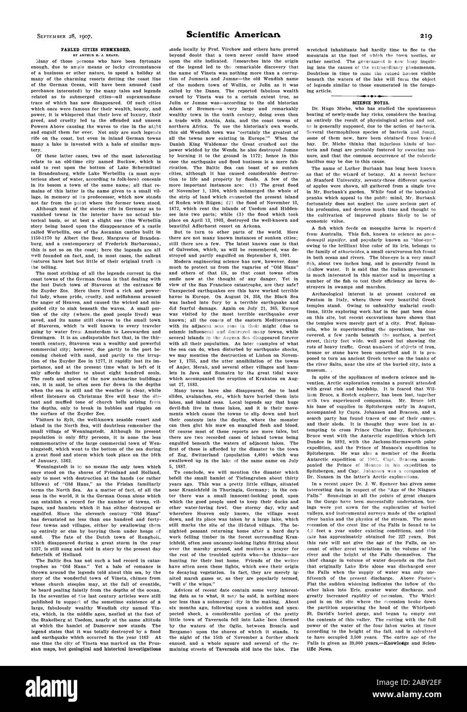 Leggendarie Città sommerse. Da ARTHUR H. J. KEANE. La scienza note., Scientific American, 1907-09-28 Foto Stock