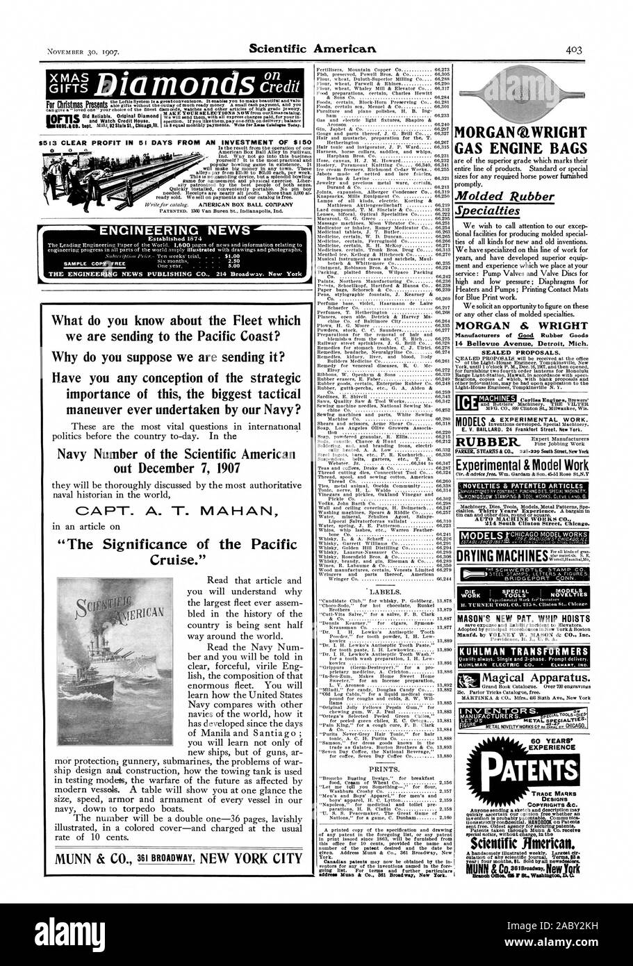 Modifica di doni in grado doni senza la spesa di molto denaro pronto un piccolo pagamento in contanti e voi mi ENGINEERING NEWS Stabilito 1674 ENGINEERING NEWS PUBLISHING CO. 214 Broadway. New York Cosa sai della flotta che stiamo inviando per la costa del Pacifico? Perché pensi che stiamo inviando? Hai una concezione dell'importanza strategica di questo il più grande manovra tattica mai intrapreso dalla nostra Marina? Navy Numero di Scientific American fuori 7 dicembre 1907 CAPT. A. T. MAHAN " Il significato del Pacifico crociera.' stampa. MORGAN O. WRIGHT CON MOTORE A GAS per buste stampate in gomma Foto Stock