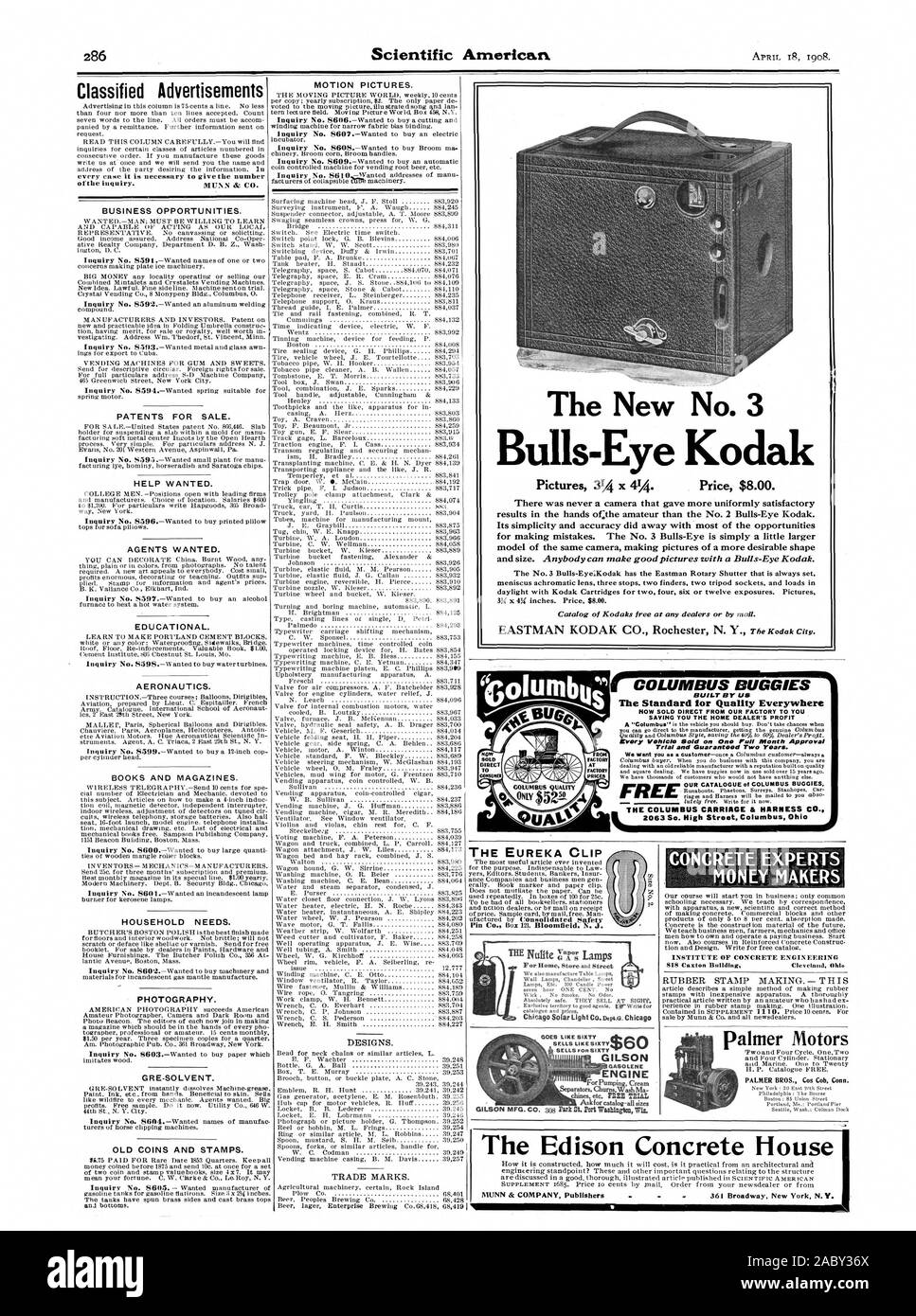 La luce diurna con cartucce di Kodak per il tw quattro a sei o dodici esposizioni. Foto x W pollici. Prezzo $8.00. Catalogo di Kodaks gratuita presso i concessionari o tramite posta. COLUMBUS buggy costruito da noi lo standard di qualità in tutto il mondo ora venduti direttamente dalla nostra fabbrica A VOI DICENDO CHE LA CASA DEL CONCESSIONARIO Evary profitto Valtlaba venduti su un intero mese di prova di omologazione e garantito due lacrime. Il Columbus carrello un cablaggio Co. 2063 So. High Street Columbus Ohi GRE-solvente. Di vecchie monete e francobolli. MOTION Pictures. Disegni e modelli. Marchi commerciali. La graffa di EUREKA Chicago Luce solare CO. Dopao. Chicag va come sessanta GILSON Foto Stock
