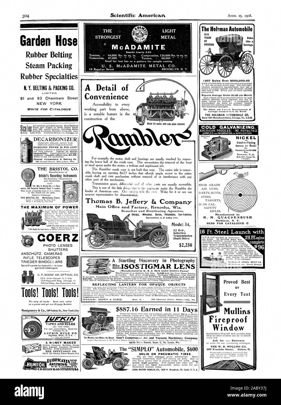 Tubo flessibile da giardino cinghie di gomma vapore gomma imballaggio Specialties N. Y. cinghie di imballaggio & CO. NEW YORK SCRIVERE PER IL CATALOGO DECARBONIZER aumenta la potenza 20 per cento accumulatore generale & batteria C IL BRISTOL CO. Il BRISTOL CO. Waterbury Connecticut. La potenza massima di COERZ FOTO PERSIANE LENTI ANSCHOTZ. Telecamere telescopi di fucile TRIEDER BINOCOLO C. P. GOERZ AM. OPTICAL CO. Strumenti! Strumenti! Strumenti! Regola LUFKIN CO. Un money maker il PETTYJOHN CO. Ho 15-2S. CLINTON ST. Il metallo più forte McADAMITE convenienza modello 34 motore con la piastra laterale rimossi. Sede e stabilimento Kenosha Wis. Chicag Milwaukee Foto Stock