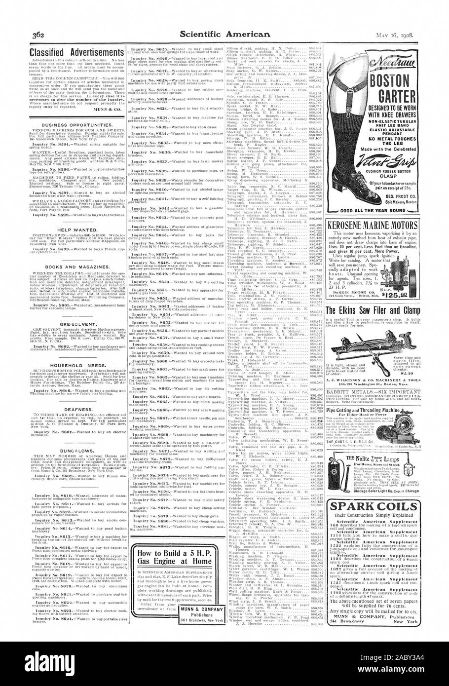 Annunci Opportunità di business. Aiuto voluto. Libri e Riviste GRE-solvente. Le necessità di famiglia. La sordità. BUNGALOWS. 184.18$ Washington St. Boston Massachusetts BOSTON GARTER progettato per essere indossato con cassetti DEL GINOCCHIO NON ELASTICO MAGLIA TUBOLARE LEO FASCIA ELASTICA PENDENTE REGOLABILE IN METALLO NON TOCCA LA GAMBA fatta con il celebre fermaglio buono tutto l'anno KEROSENE MOTORI MARINI utilizza il 20 per cento. Meno carburante rispetto a benzina e dà dieci per cento. Più potenza. BuBRIE MOTOR CO. La Elkins vide Filer e la fascetta $2.50 Cuiting tubazione ed una filettatura macchina "CURTIS CURTIS & CO. Bobine di accensione a scintilla Foto Stock