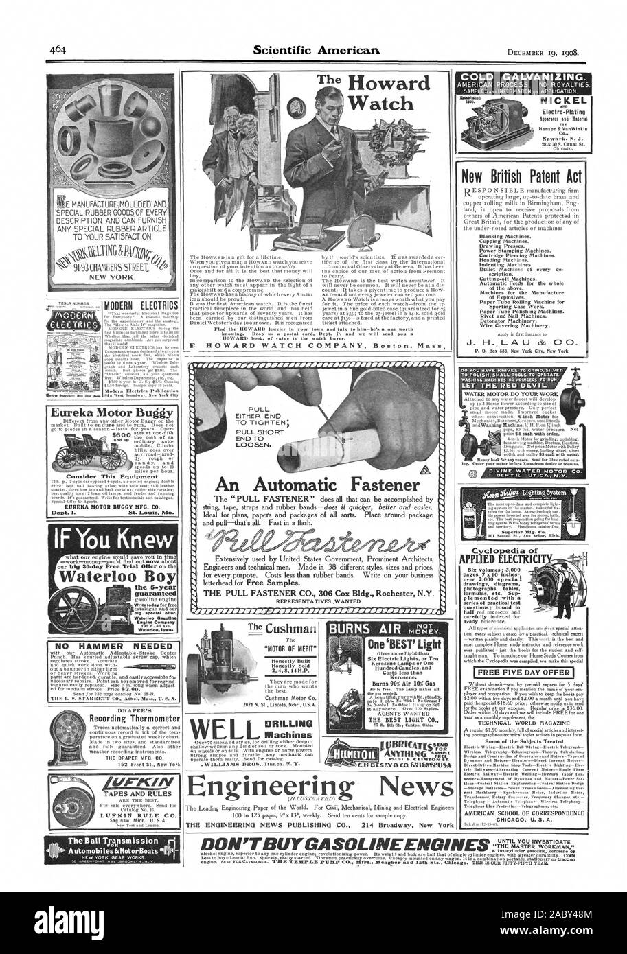 Mezzo rosso marocco e indicizzati con cautela per pronto riferimento. Libera cinque giorno di offerta tecnica ITAGAZINE mondiale alcuni dei temi trattati CHICAG U. S. A. ZINCATURA A FREDDO. Nichel ND Electra- = placcatura Hanson& VanYVinkle Co. Newark'. N. J. 28 & 30 S. Canal San Cbmago. Fino a quando si analizzano per lit Automobiles &motoscafi di, Scientific American, 1908-12-19 Foto Stock