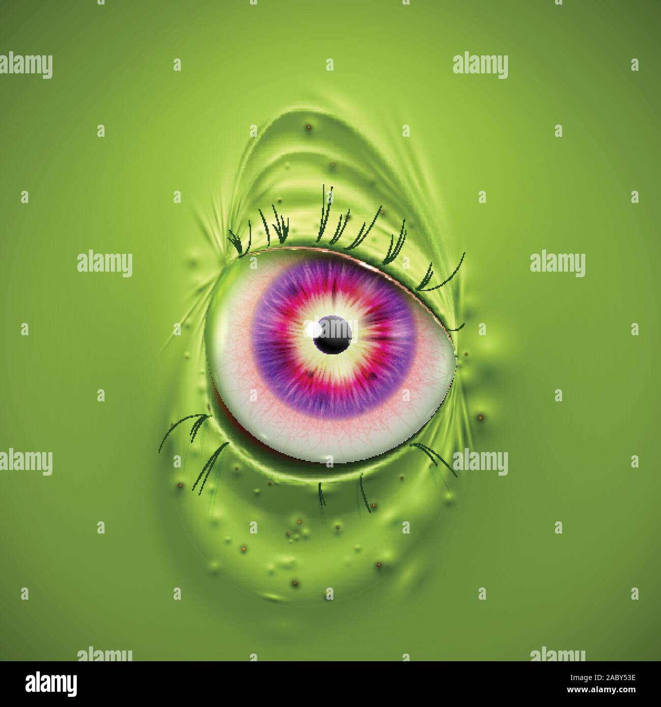 Occhio di un pauroso mostro verde, vettore Illustrazione Vettoriale
