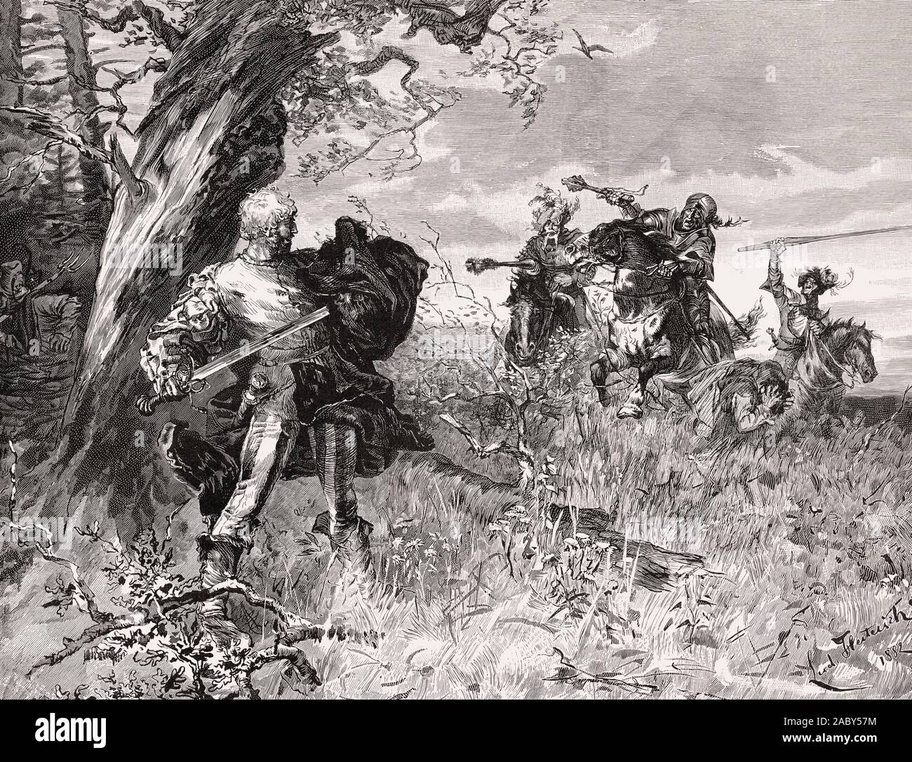 La morte di Florian Geyer von Giebelstadt, Tedesco Guerra dei contadini, 1525 Foto Stock