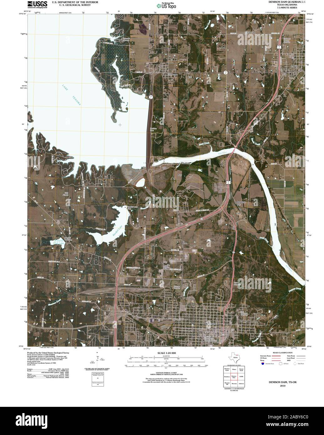 USGS TOPO Map Oklahoma TX Denison Dam 20100614 TM il restauro Foto Stock