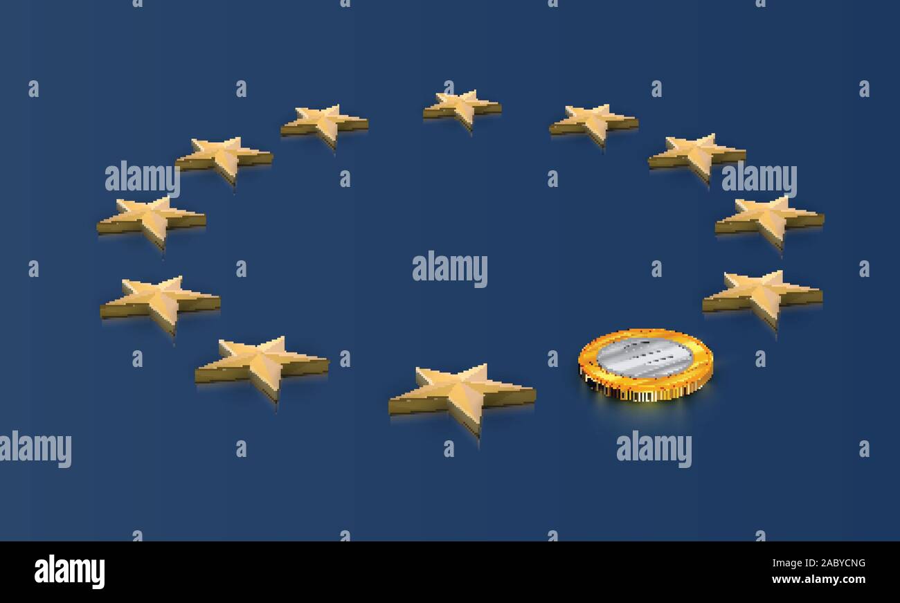 Bandiera dell'UE, uno star sostituito da un euro moneta, vettore Illustrazione Vettoriale