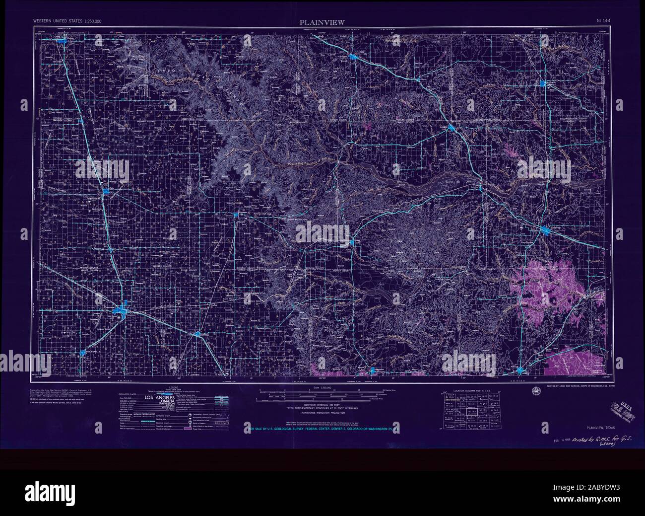 USGS TOPO Map Oklahoma TX Plainview 116261 1958 250000 Restauro invertito Foto Stock