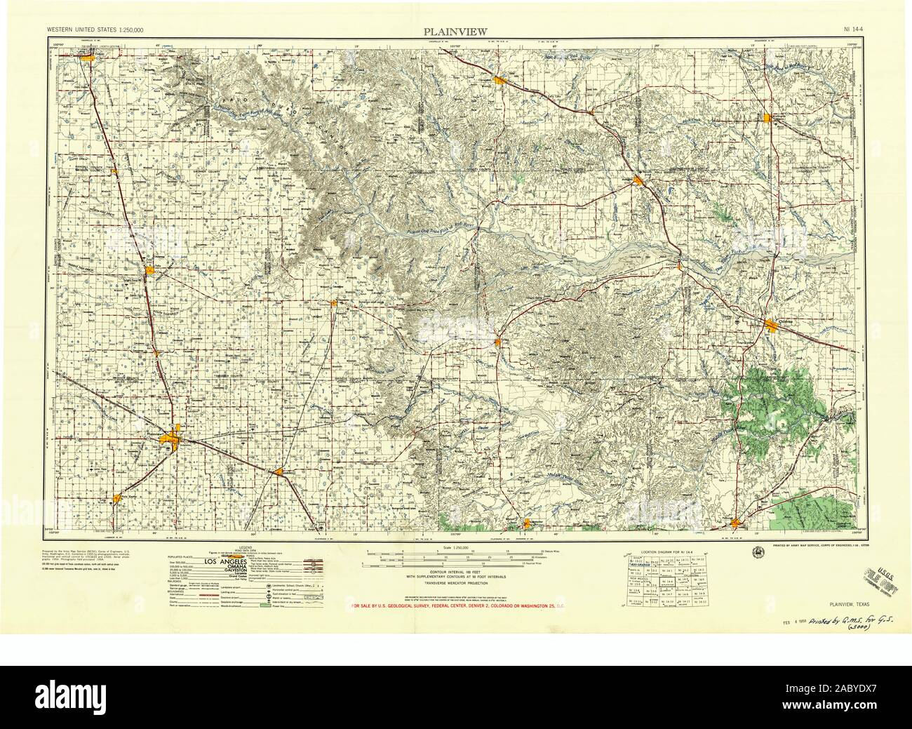 USGS TOPO Map Oklahoma TX Plainview 116261 1958 250000 Il restauro Foto Stock