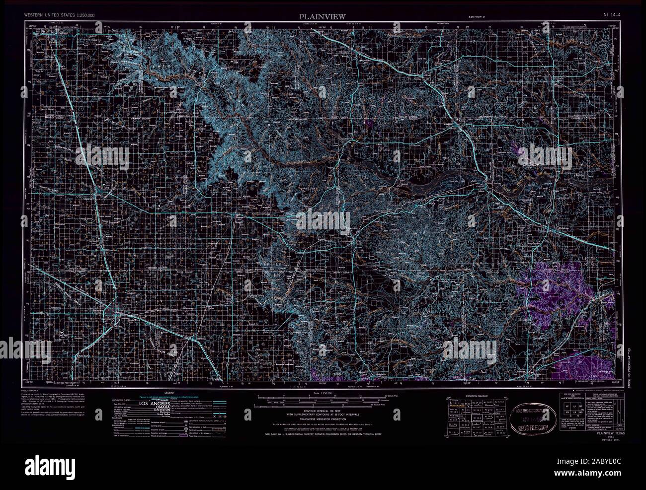 USGS TOPO Map Oklahoma TX Plainview 116263 1954 250000 Restauro invertito Foto Stock