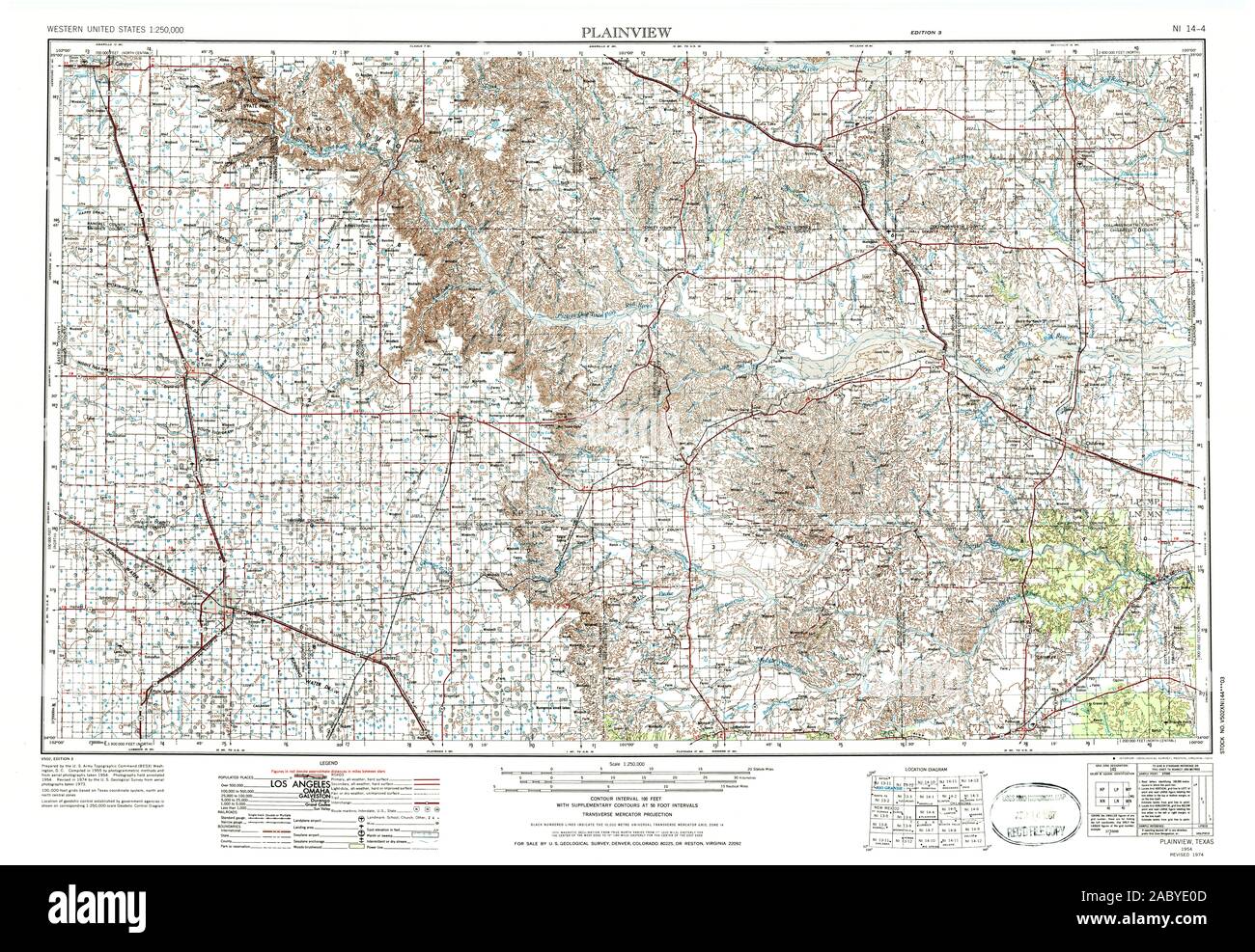 USGS TOPO Map Oklahoma TX Plainview 116263 1954 250000 Il restauro Foto Stock